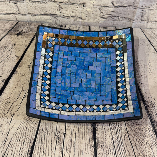 30cm Light Blue Square Mirror Mosaic Handmade Ceramic Glass Tile Bowl Fruit0