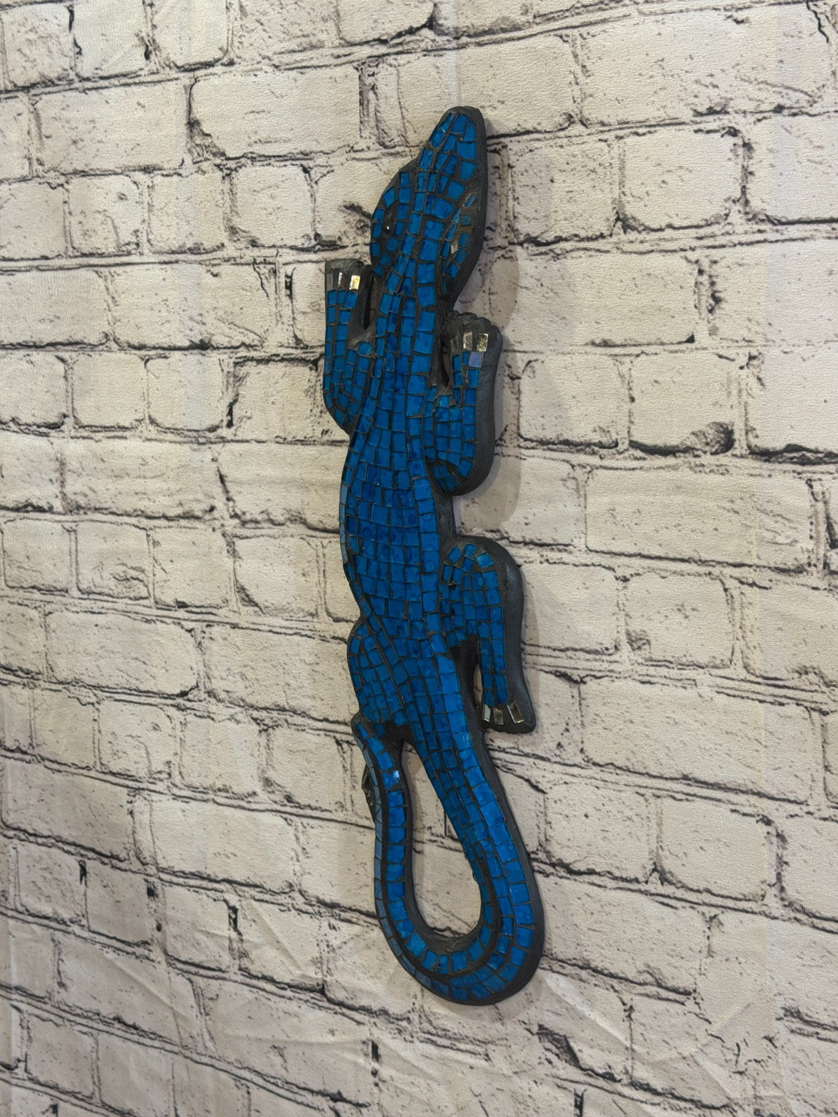 50cm Gecko Light Blue Mosaic Wall Hanging Wooden Ornaments Wood Carving1