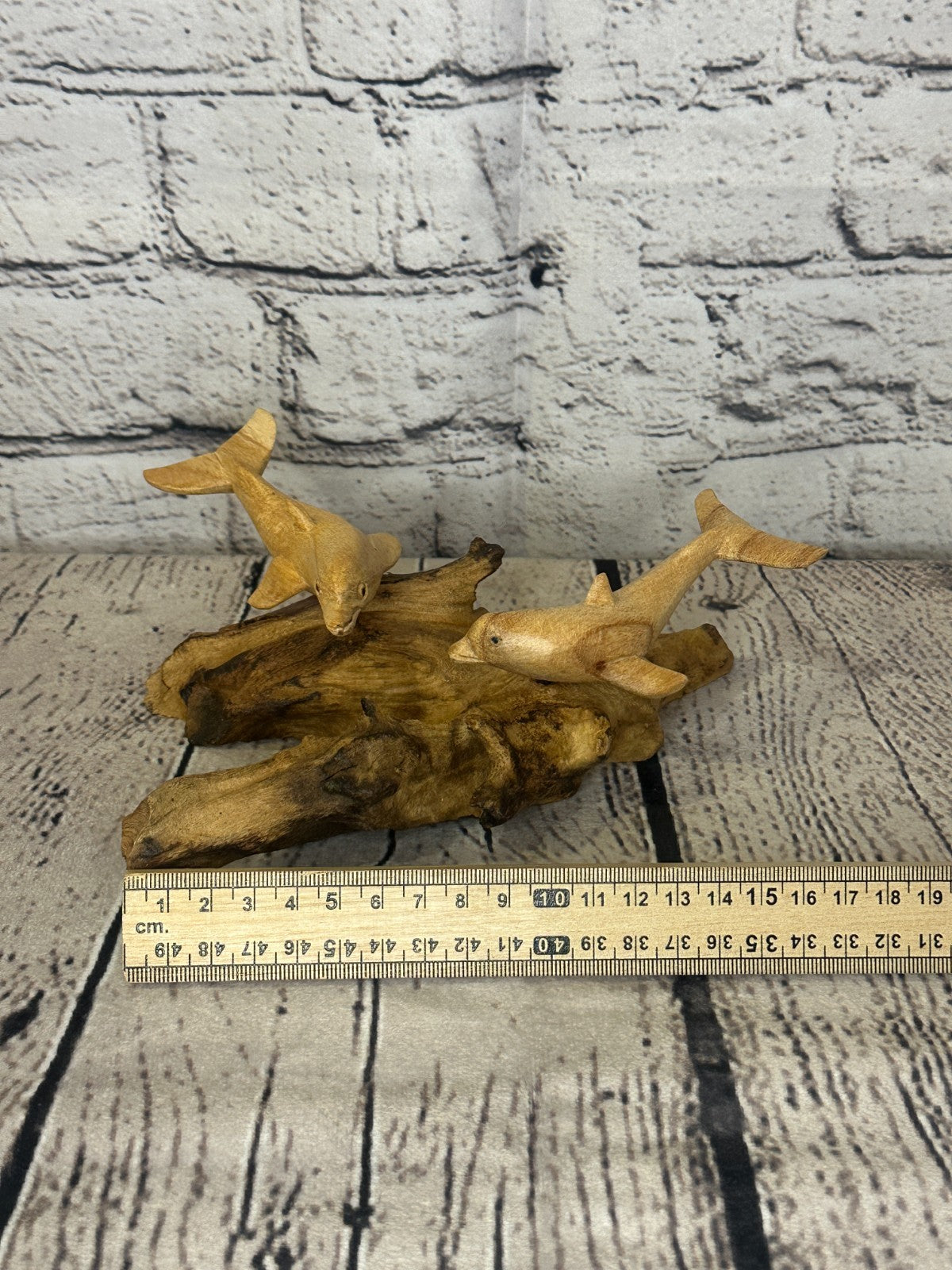 20cm Double Dolphin Mushroom Parasite Ornament Natural Carving Fairtrade Wooden5