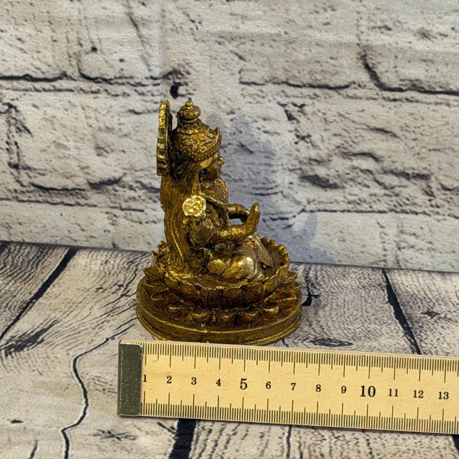 Bronze & Bronze 12cm x 8cm Small Lakshmi Sitting Lotus Statue Resin Hindu God7
