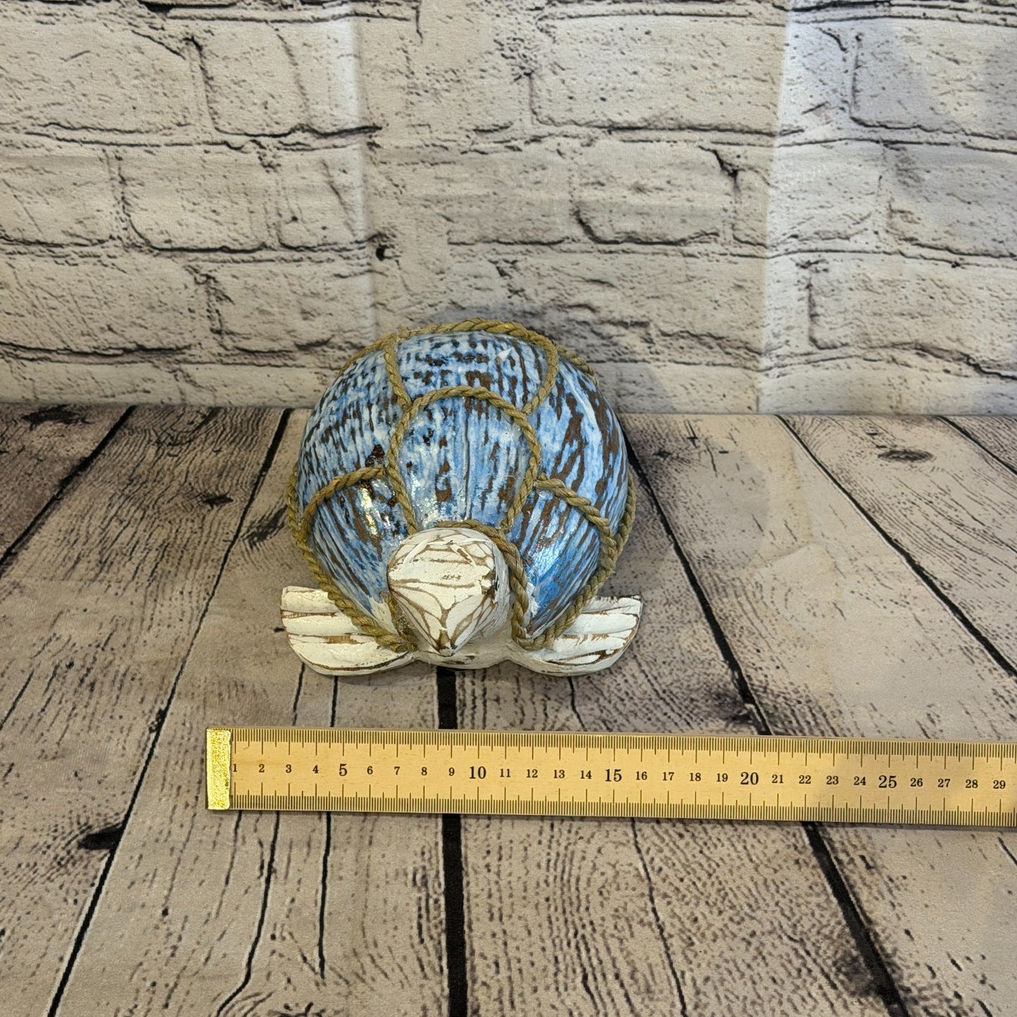 Blue Body White Folk Art Painted Turtle Coconut Shell Ornaments Hanging Decor7