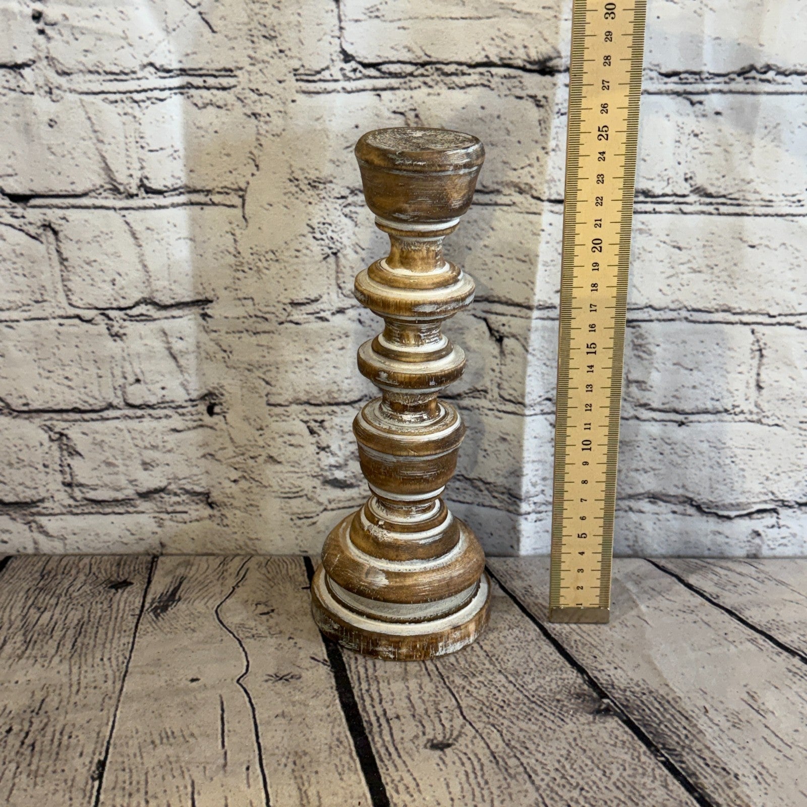 25cm x 10cm Brown Regal Wooden Vintage Style Candle Stand Shabby Pillar Holders3