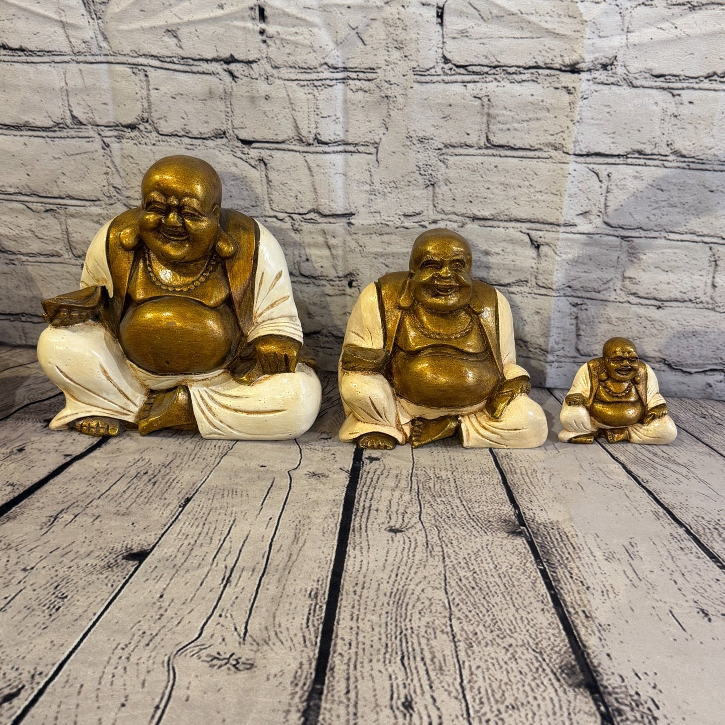Cream & Bronze 10cm x 10cm Small Chinese Buddha Sitting On Lotus Statue Resin8