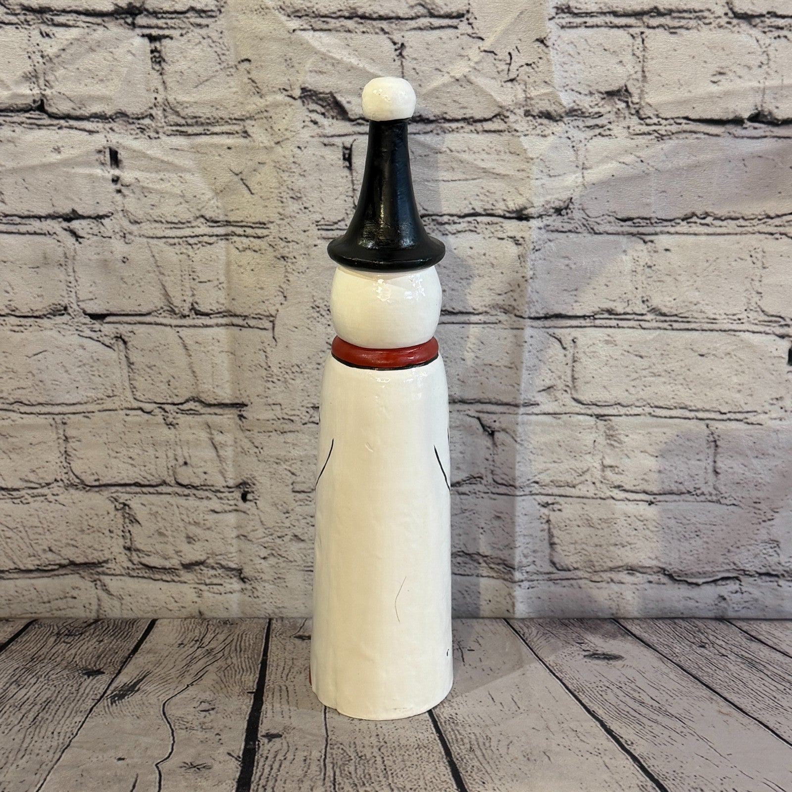 35cm x 8cm Black Pointy Hat Snowman Handcrafted Wood Xmas Christmas Ornament4