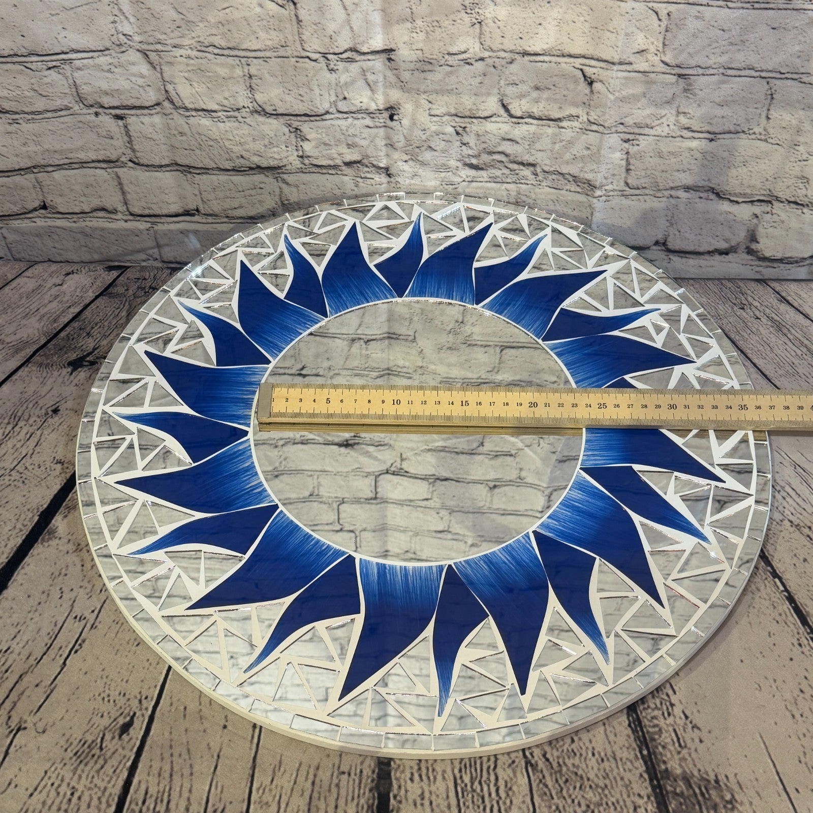 Dark Blue Sun Flame Mosaic Tile Wall Mirror 50cm x 50cm 20 Inches Handmade5