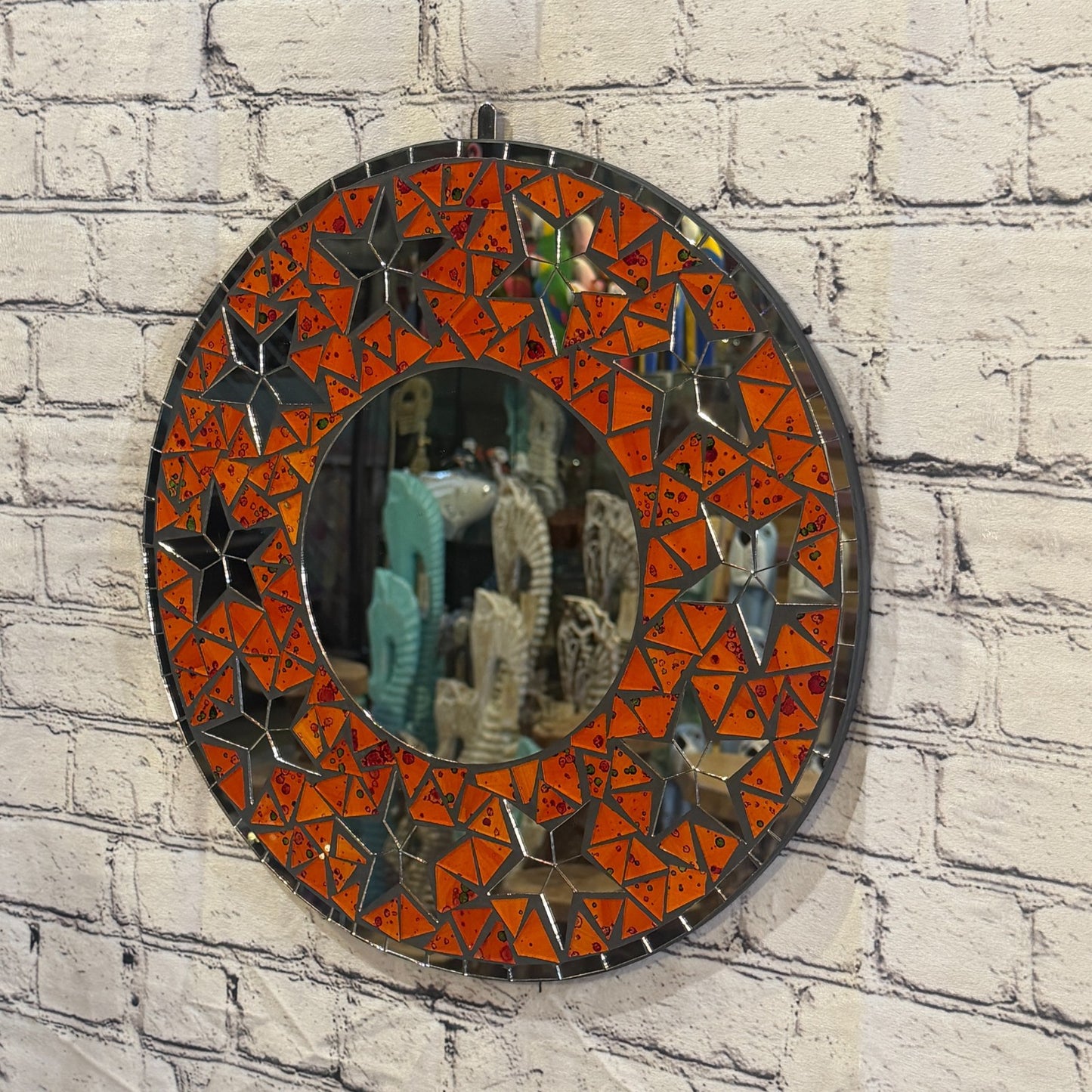 Orange Star Black Mosaic Tile Wall Mirror 40cm x 40cm 16 Inches Handmade1