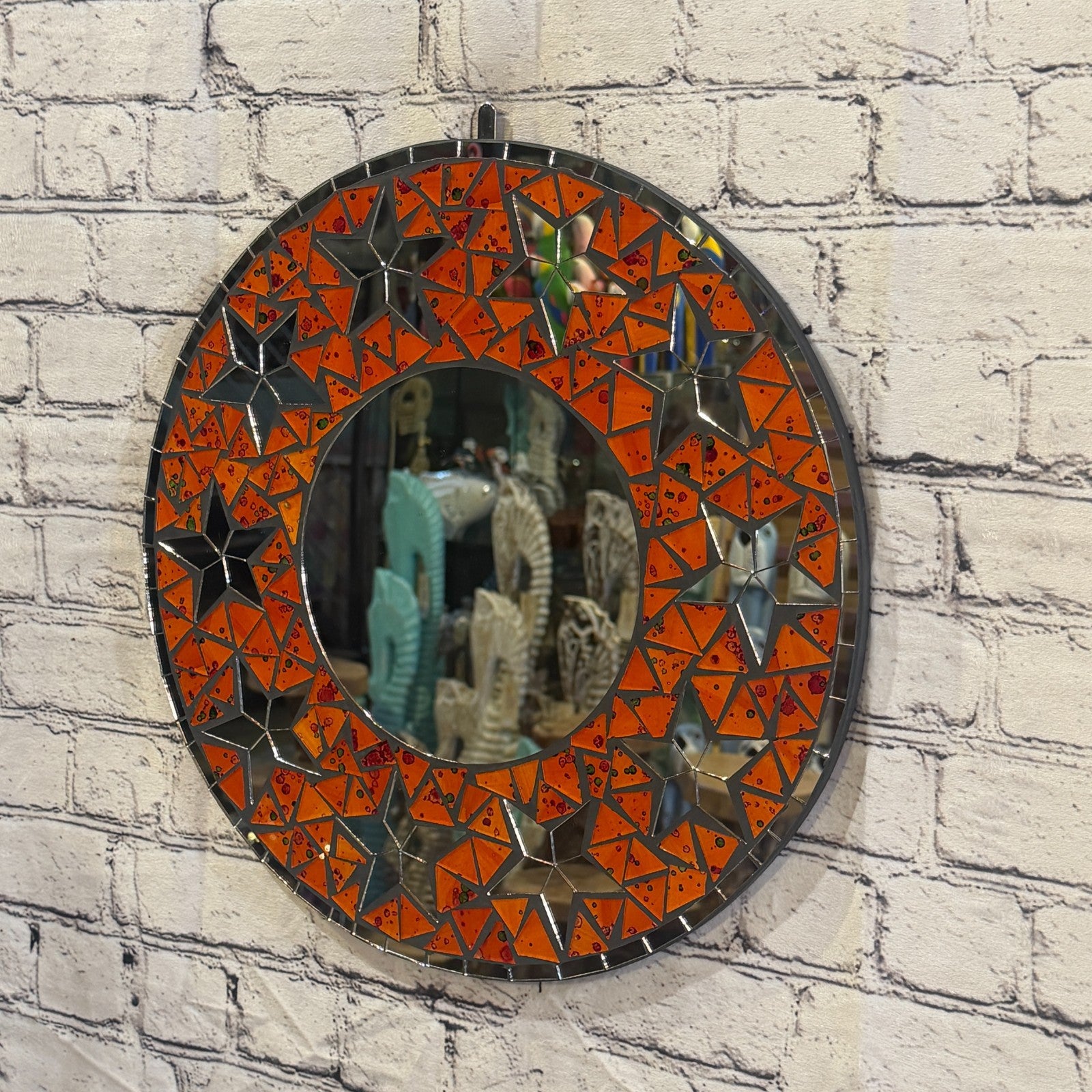 Orange Star Black Mosaic Tile Wall Mirror 40cm x 40cm 16 Inches Handmade1