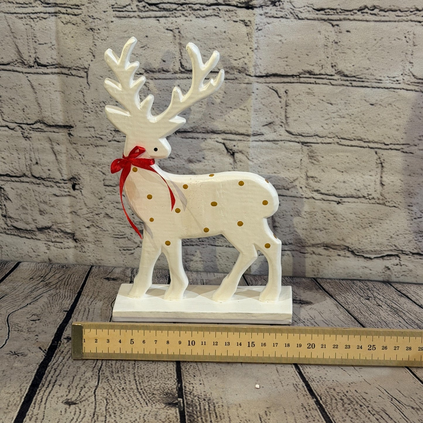 25cm x 20cm White Handcrafted Wood Reindeer Xmas Christmas Ornament Antlers6