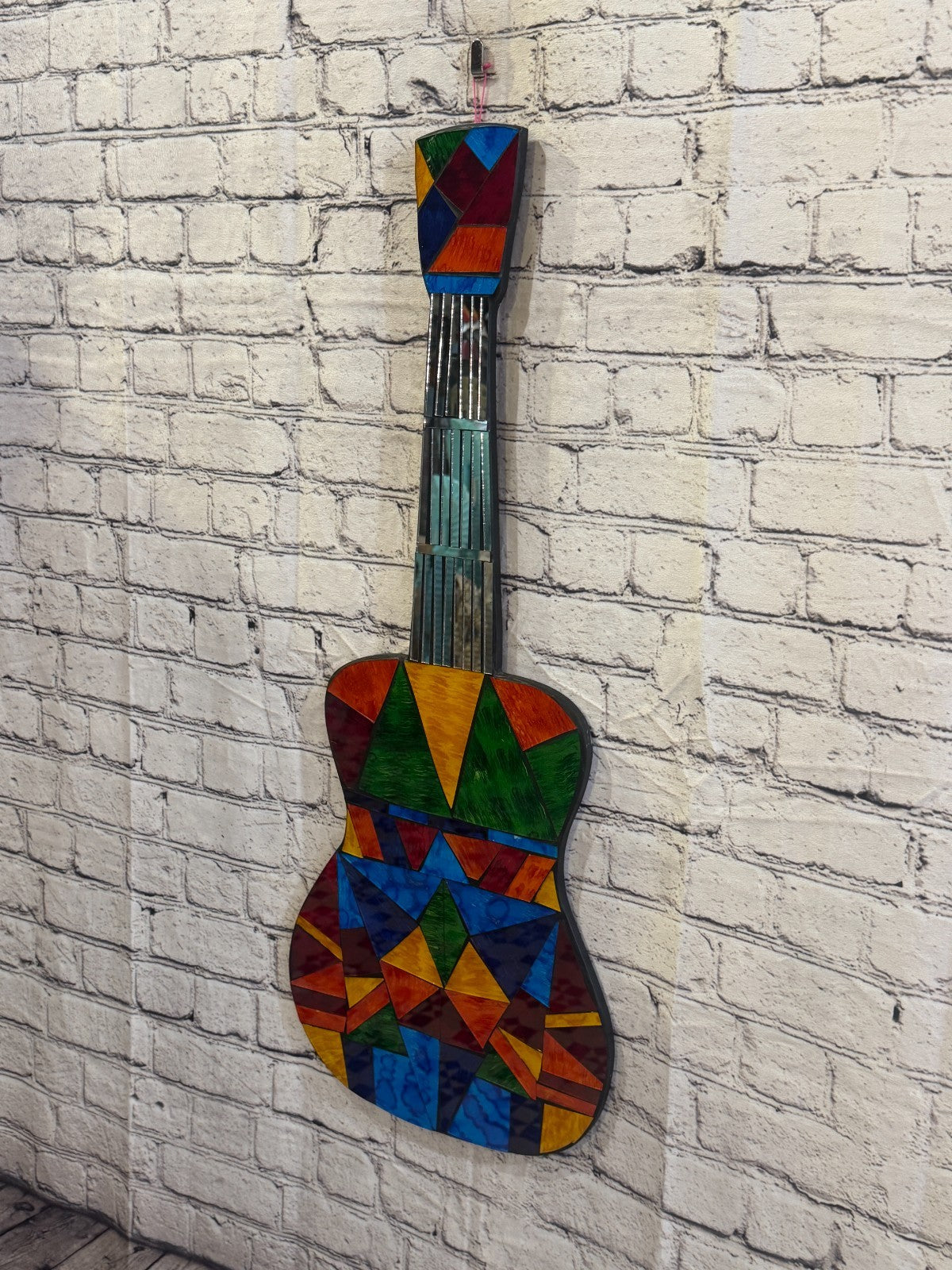 Bright Rainbow Guitar Mosaic Tile Wall Mirror 80cm x 30cm Handmade New2