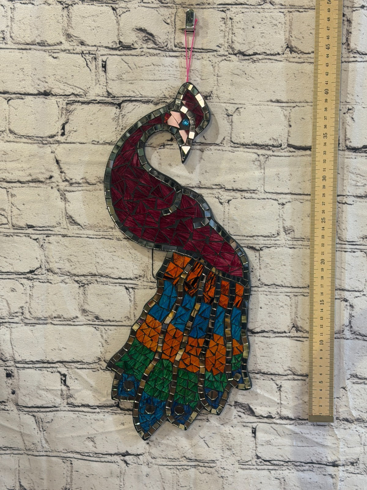 Rainbow Red Peacock Mosaic Tile Wall Mirror 45cm x 20cm Handmade New4