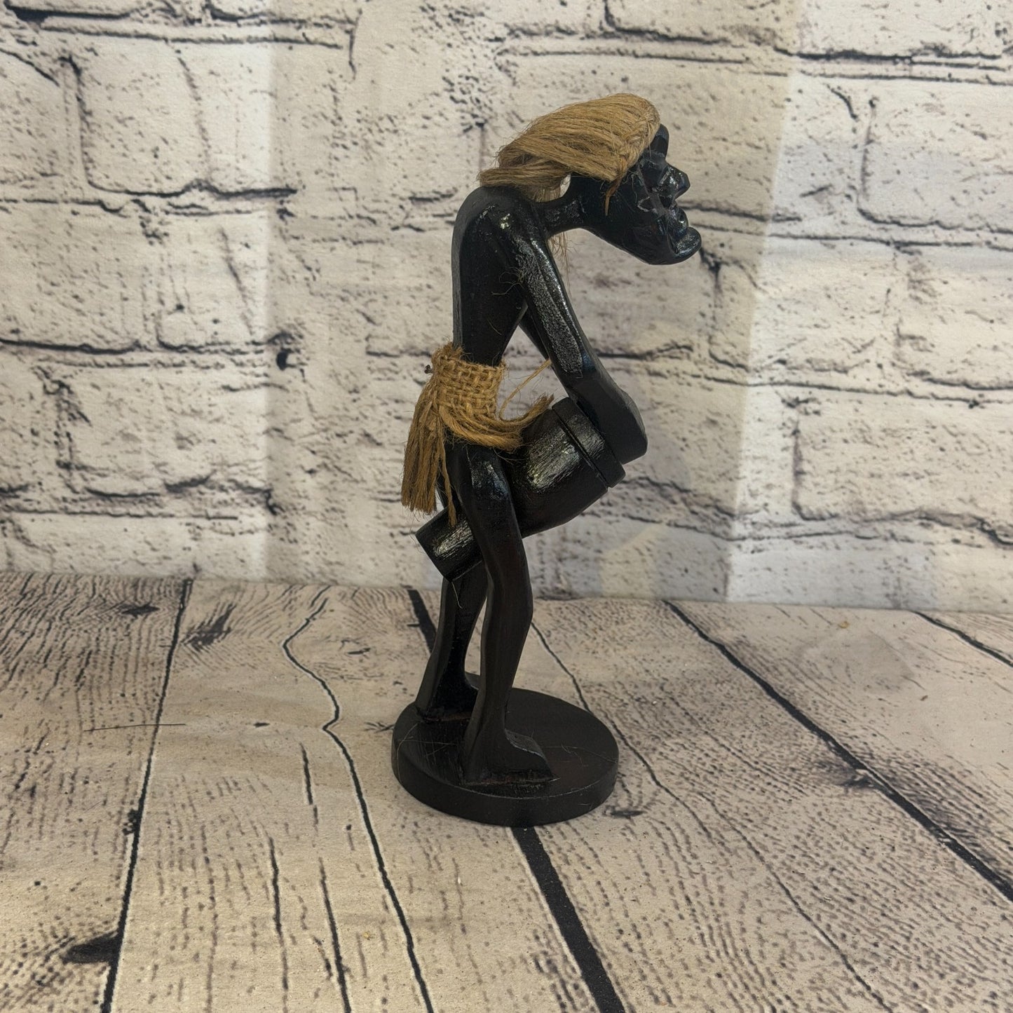 20cm Standing Drummer African Tribal Warrior Man Figure Statue Wood Hand Carved3