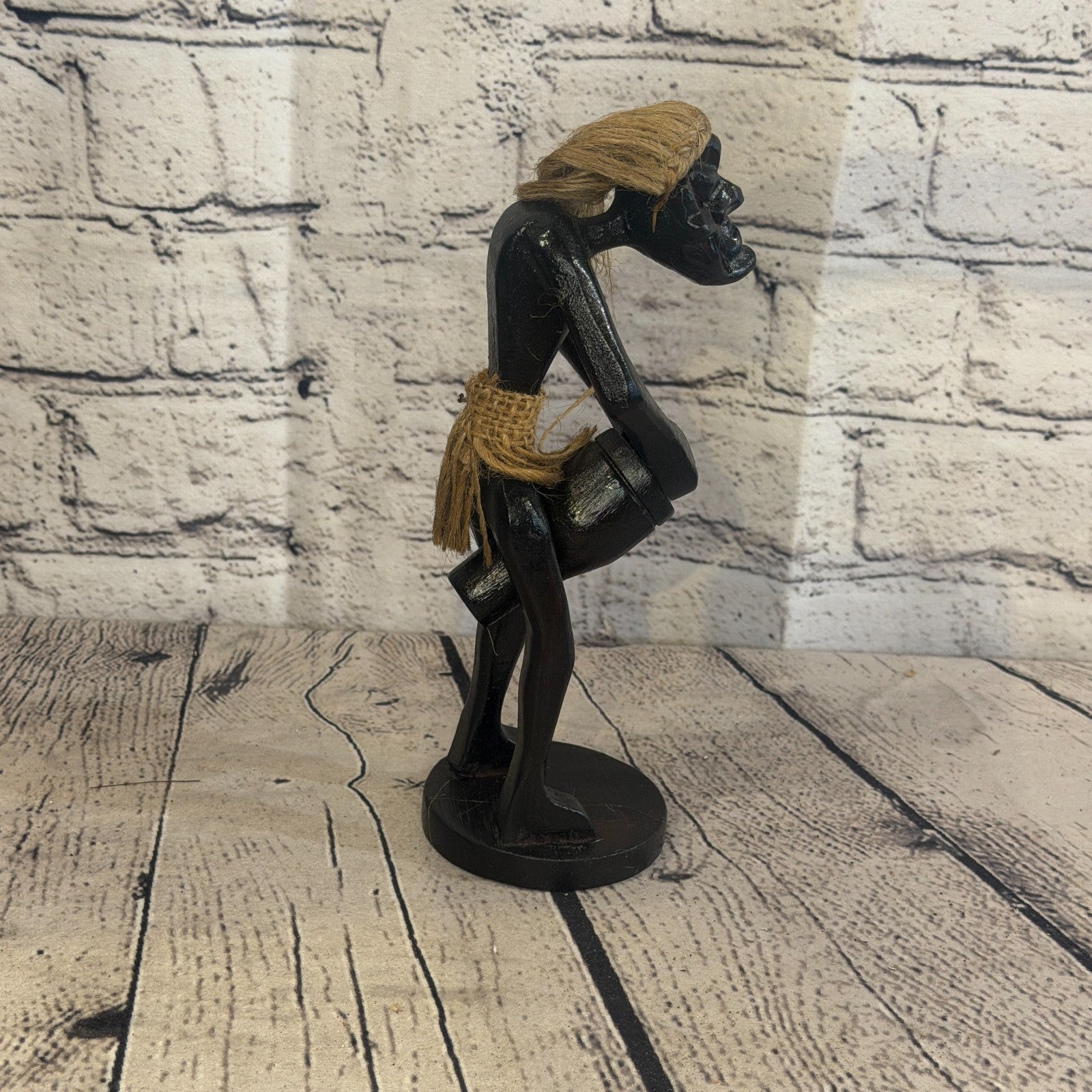 20cm Standing Drummer African Tribal Warrior Man Figure Statue Wood Hand Carved3