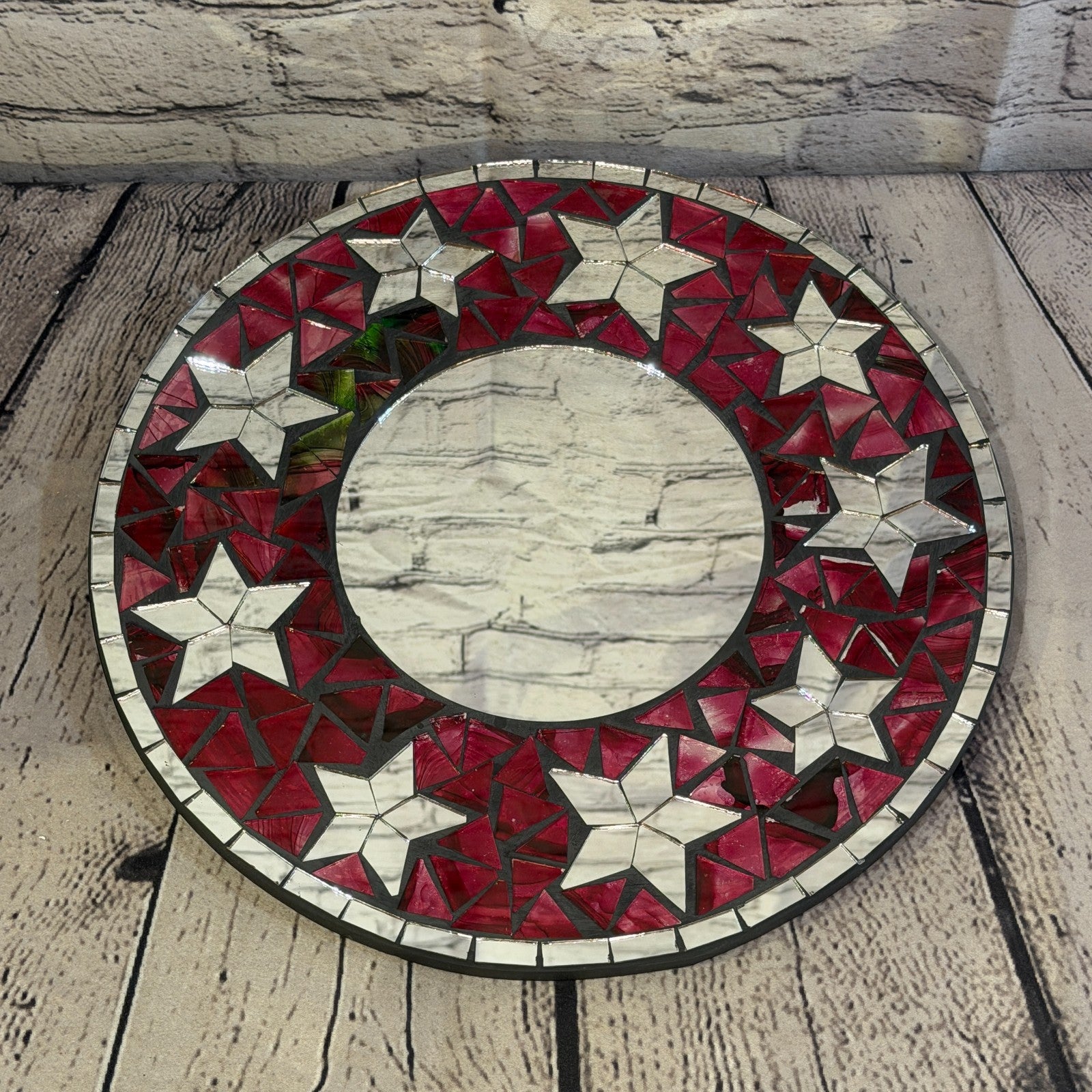 Red Star Black Mosaic Tile Wall Mirror 30cm x 30cm 12 Inches Handmade2