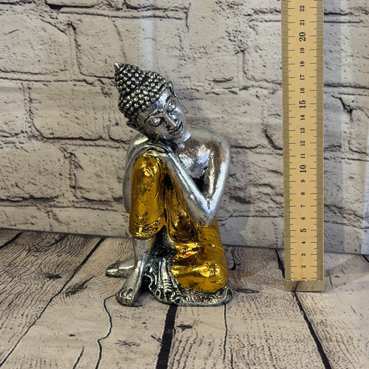 Gold & Silver 20cm x 10cm Thai Kneeling Buddha Sitting  Statue Resin Hindu5