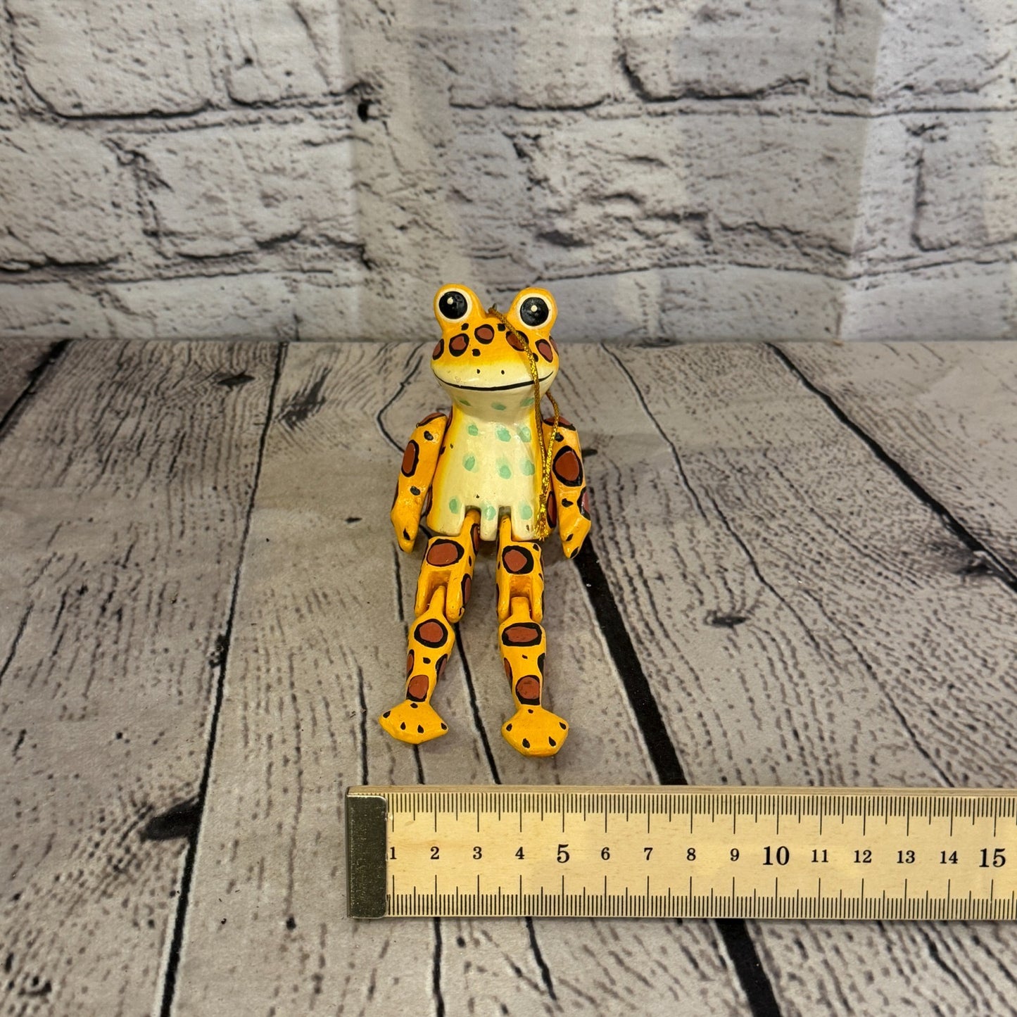 10cm Yellow Frog Sitting Animal, Wooden Shelf Ornament Handmade Fairtrade6