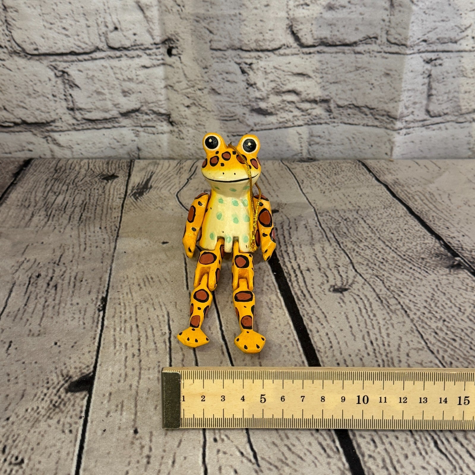 10cm Yellow Frog Sitting Animal, Wooden Shelf Ornament Handmade Fairtrade6