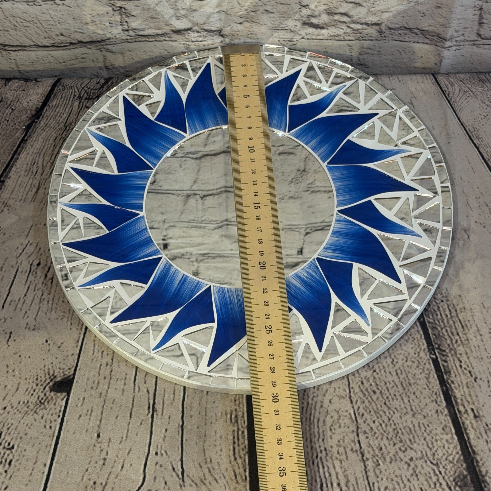 Dark Blue Sun Flame Mosaic Tile Wall Mirror 30cm x 30cm 12 Inches Handmade4