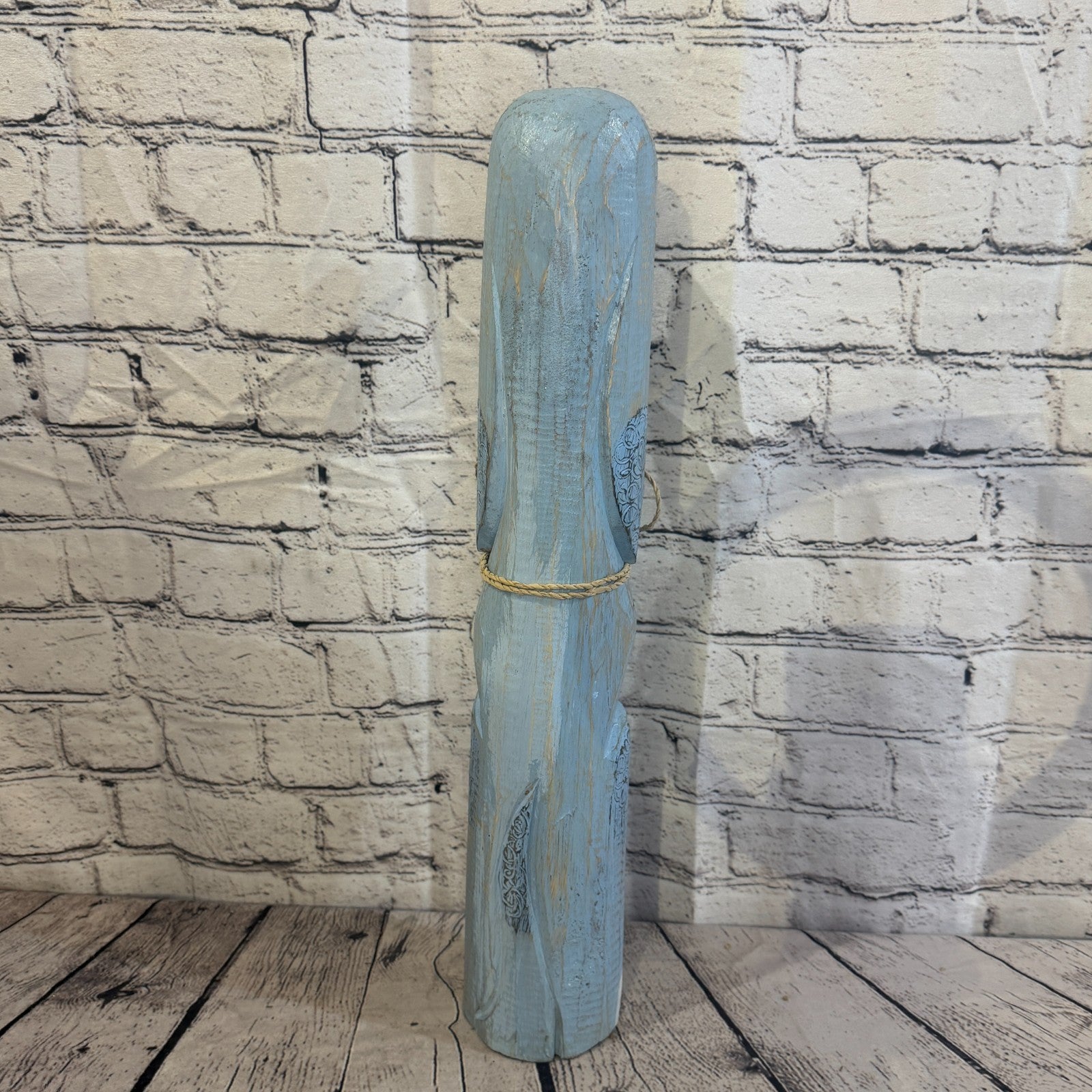 50cm Light Blue Wooden Shabby Dog Statue Ornament Fair Trade Handcarved4