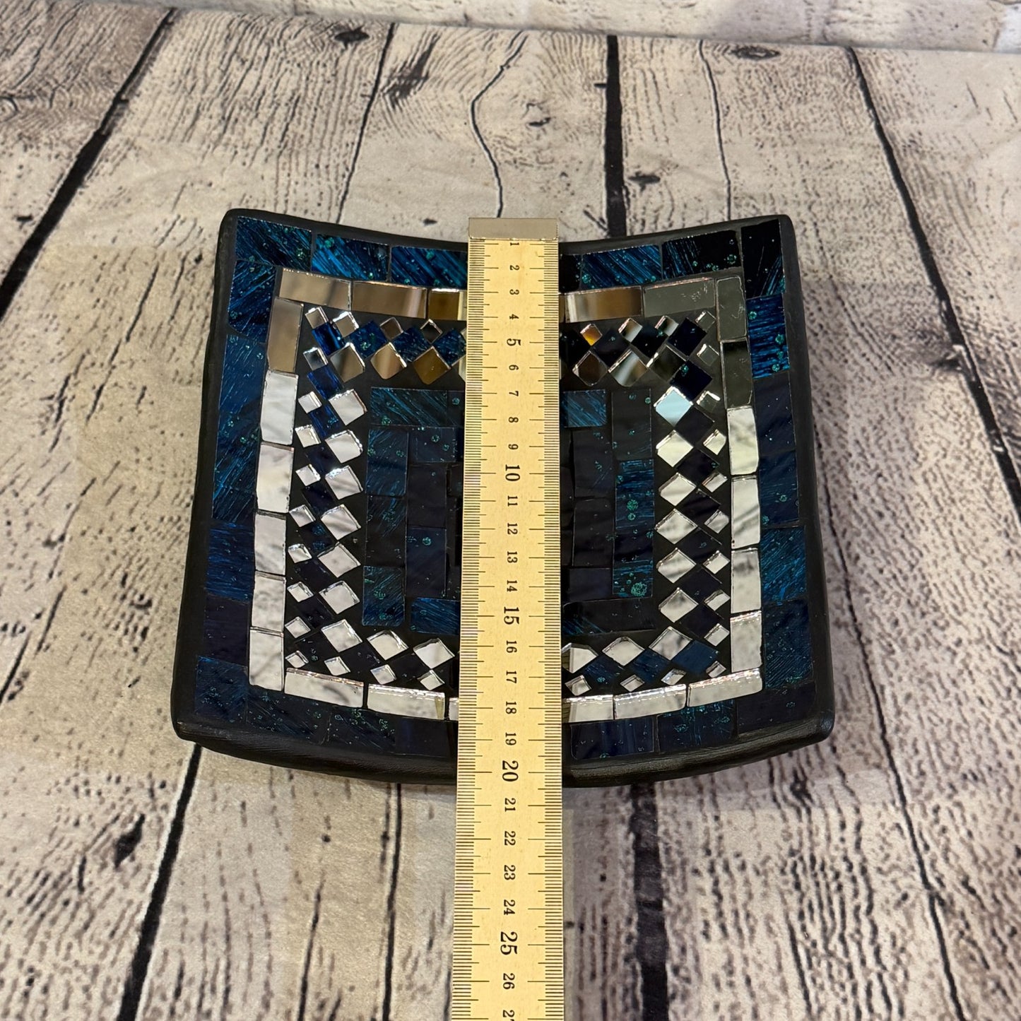 20cm Indigo Blue Square Mirror Mosaic Handmade Ceramic Glass Tile Bowl Fruit2