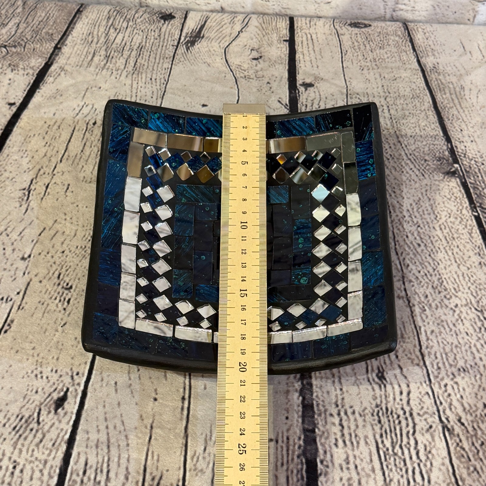 20cm Indigo Blue Square Mirror Mosaic Handmade Ceramic Glass Tile Bowl Fruit2