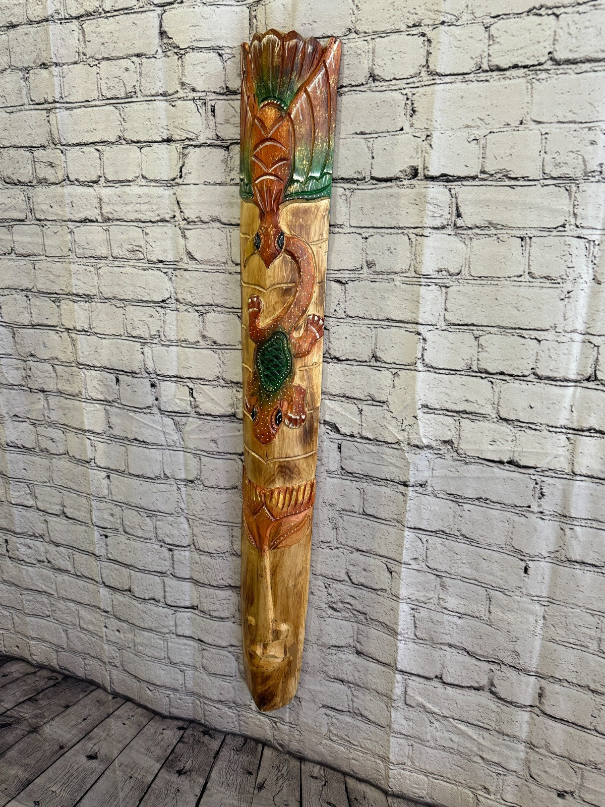 100cm Gecko Owl Hand Carved Fair Trade Wooden Animal Wall Art Wall Hang Mask1