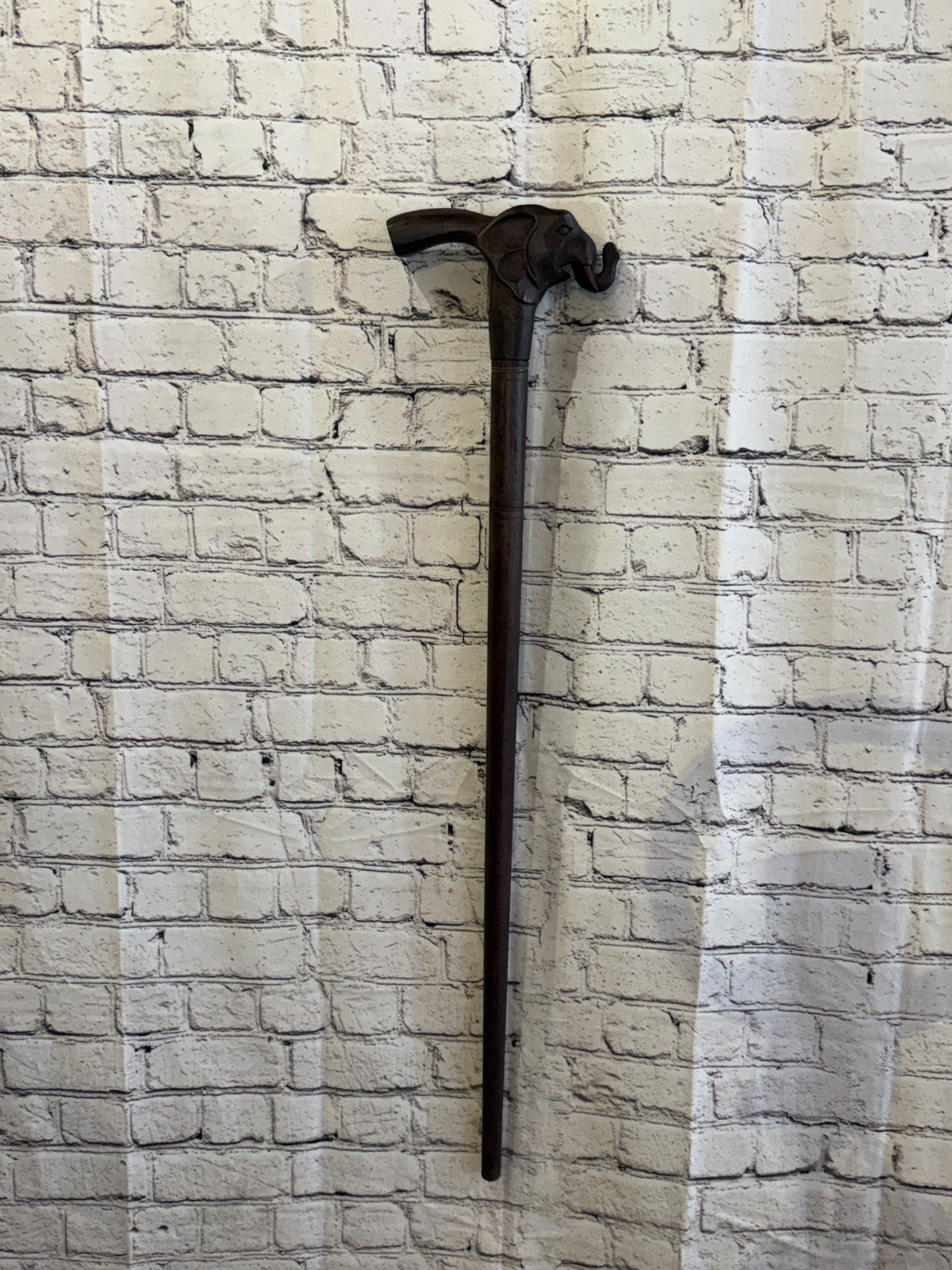 Elephant Head 90cm Tribal African Walking Stick Cane Hand Carved Dark Wood3