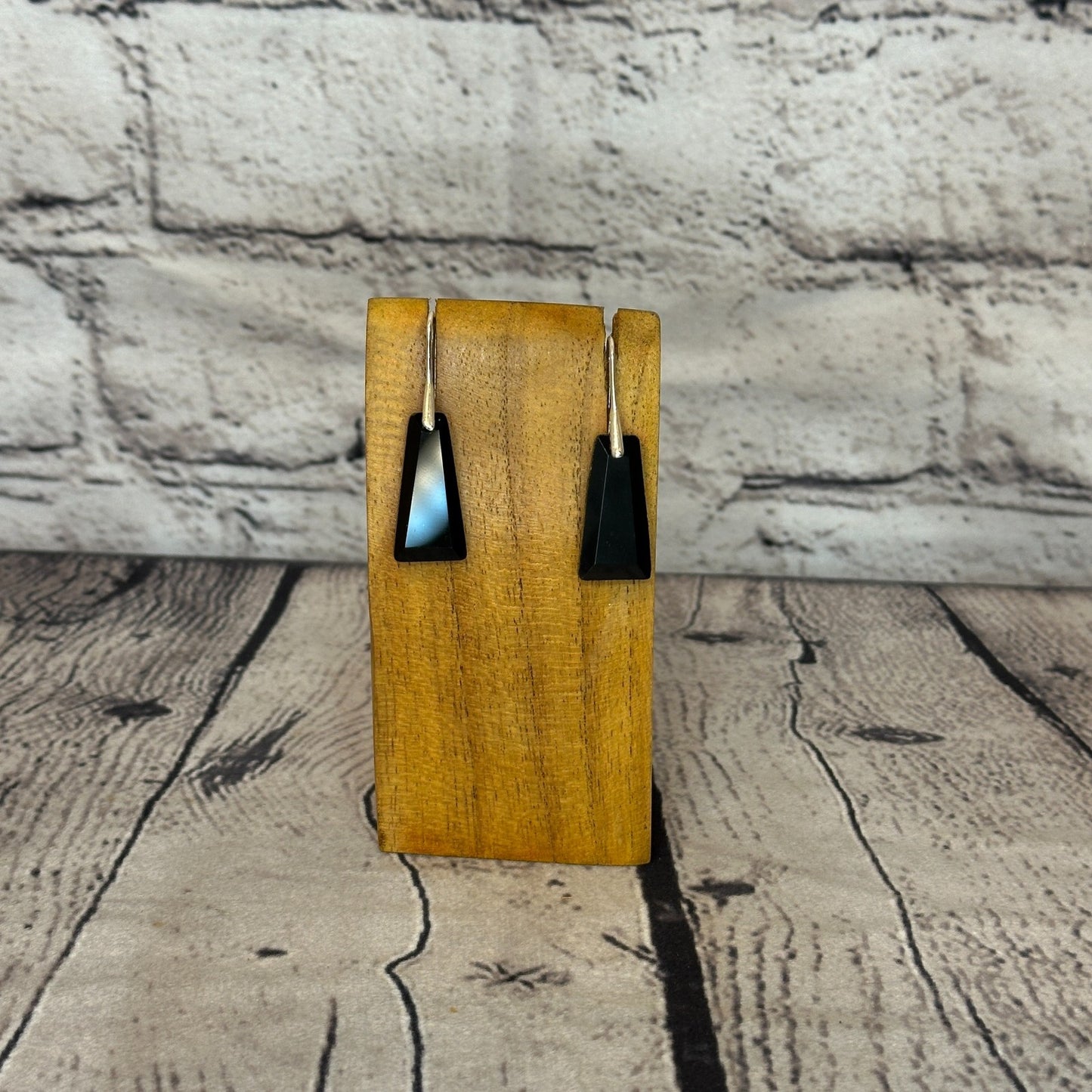 Black Onyx Faceted Stone Silver Plate Dangle Drop Earrings Handmade Jewellery0