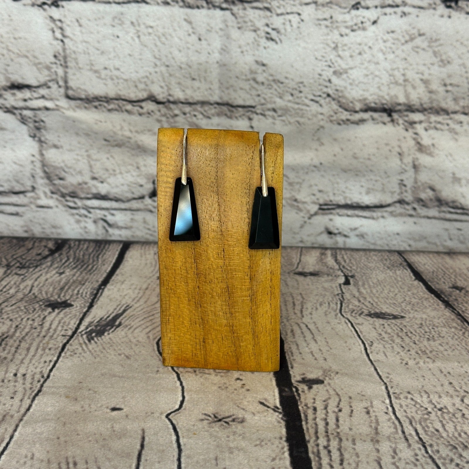 Black Onyx Faceted Stone Silver Plate Dangle Drop Earrings Handmade Jewellery0