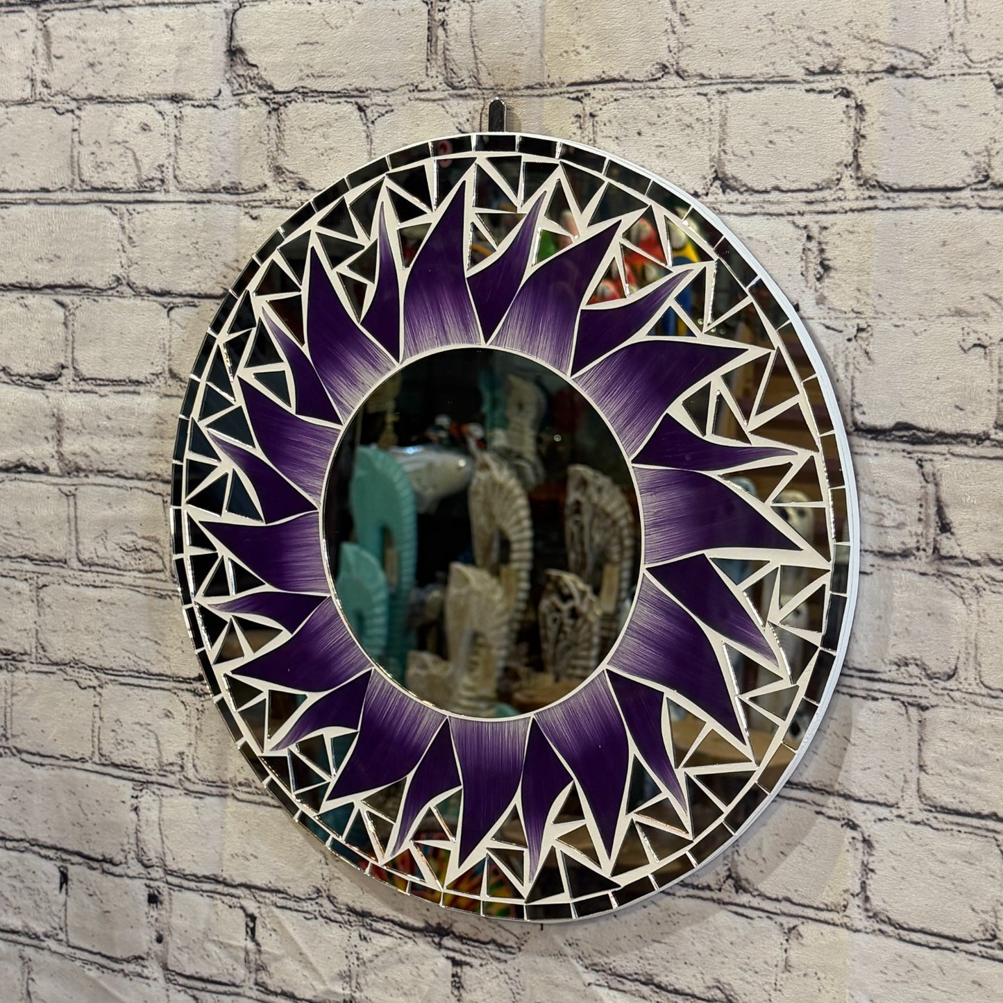 Purple Sun Flame Mosaic Tile Wall Mirror 40cm x 40cm 16 Inches Handmade1