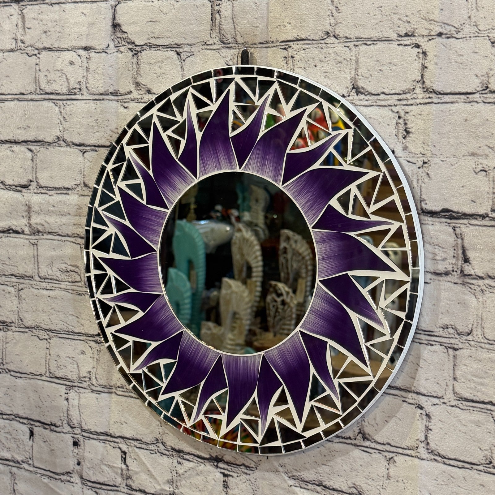 Purple Sun Flame Mosaic Tile Wall Mirror 40cm x 40cm 16 Inches Handmade1