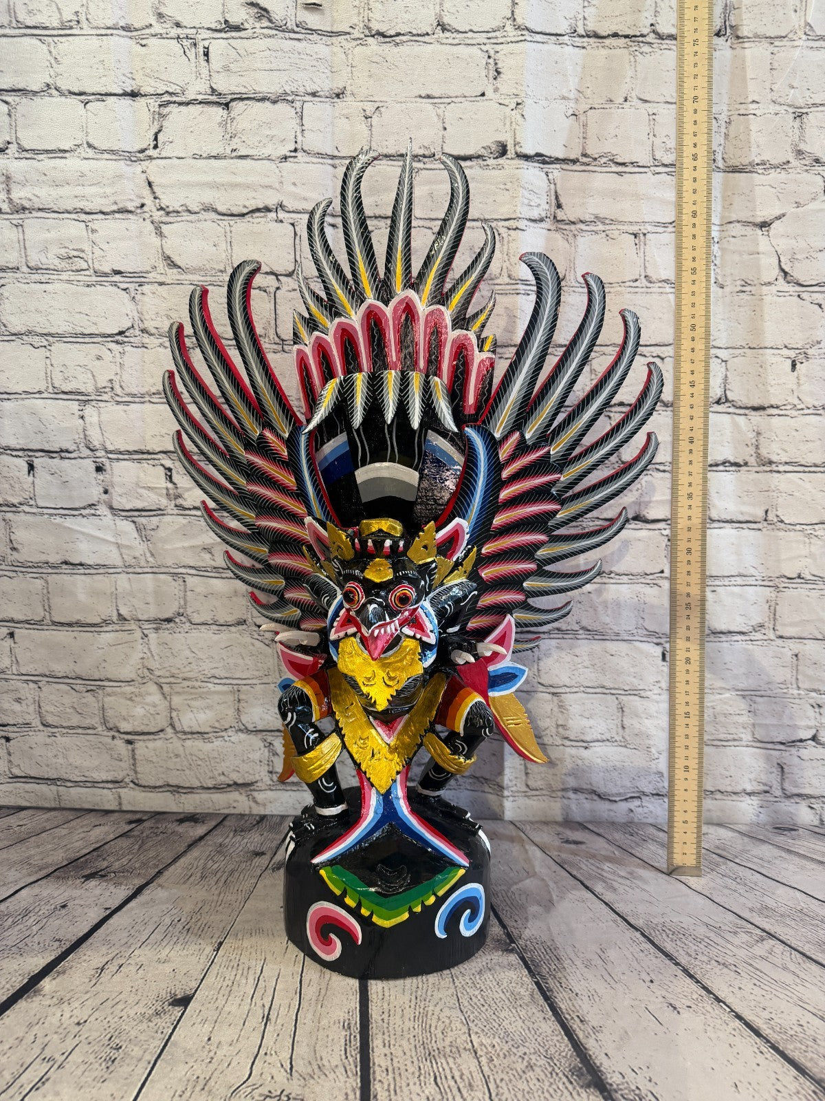 70cm Black Balinese Carved Sculpture Winged Garuda Painted Wood  Vishnu Hindu5