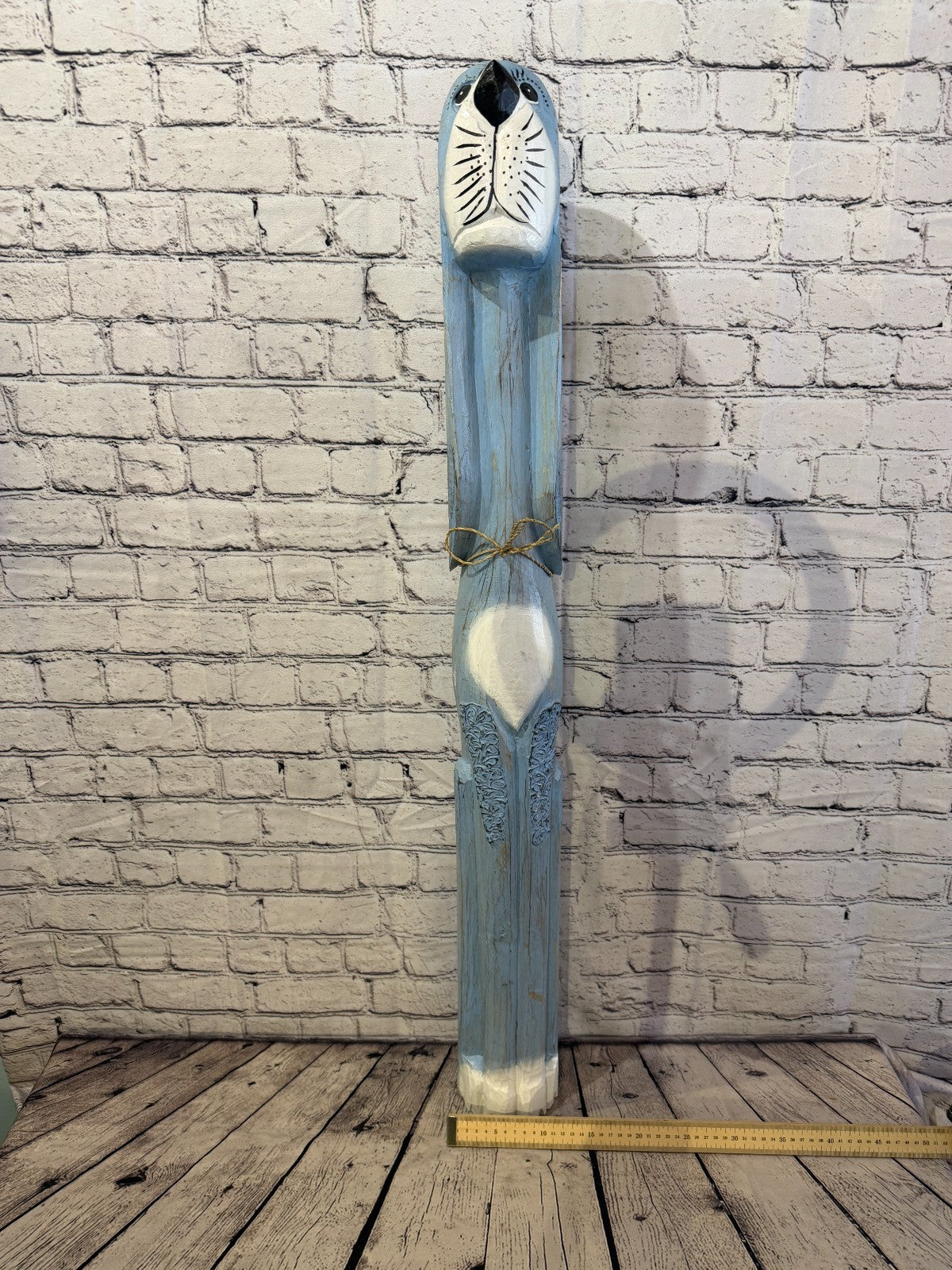 100cm Light Blue Wooden Shabby Dog Statue Ornament Fair Trade Handcarved6