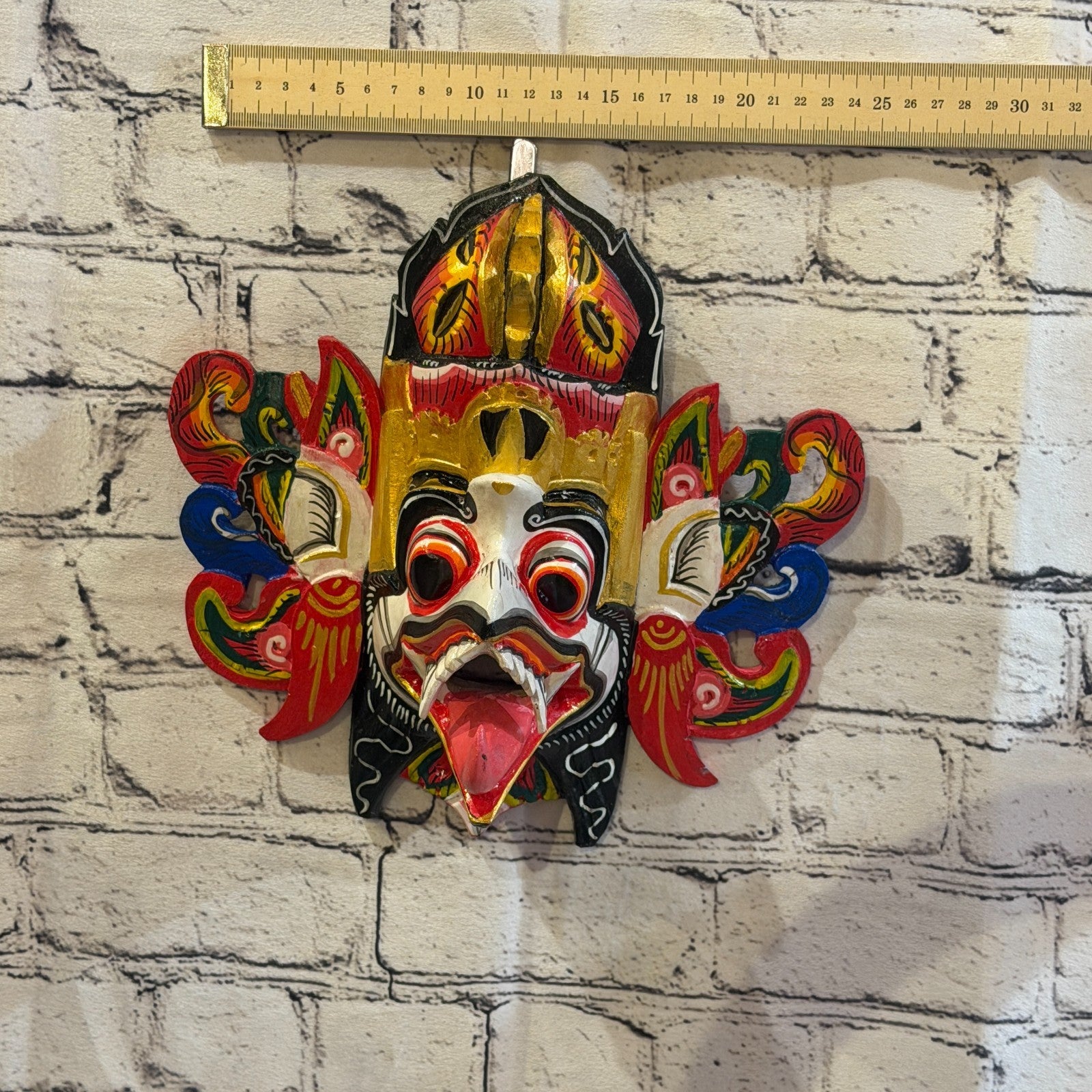25cm Garuda Crown White Demon Dragon Hindu Deity Wooden Hand Carved Mask Painted4