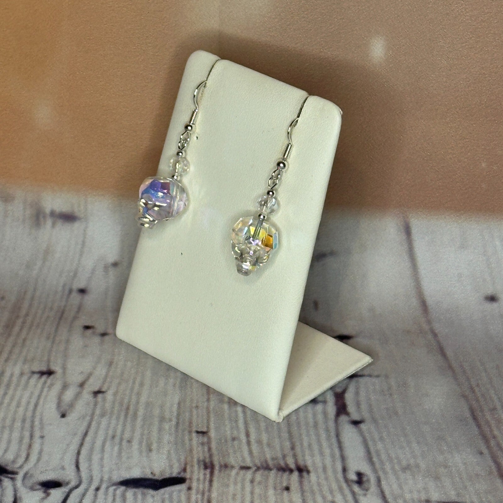 White Crystal And Skull Shaped Dangle Drop Earrings Handmade UK Jewellery1