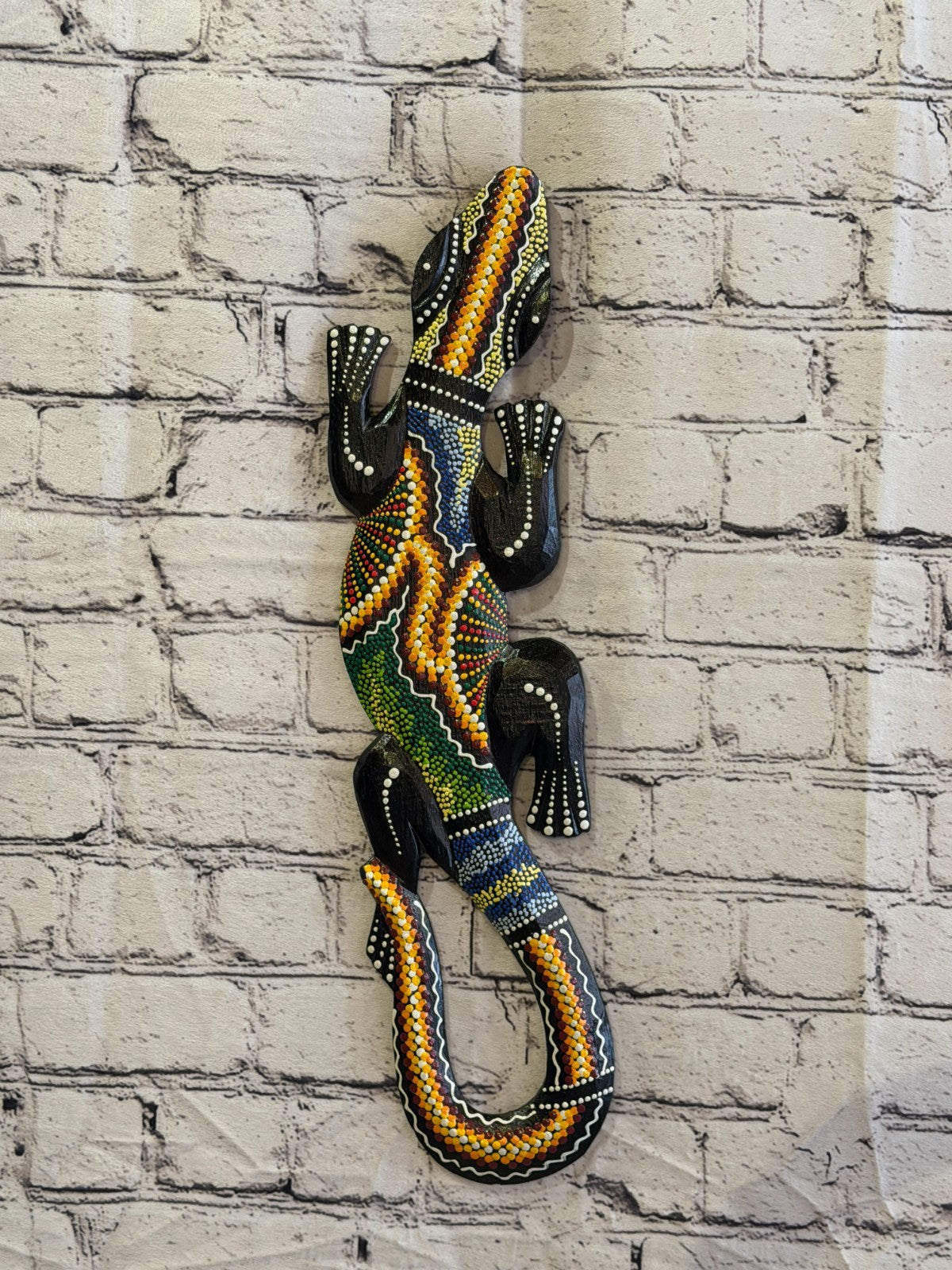 50cm Gecko Carved Wooden Dot Painted Ethnic Tribal Tiki Wall Art No 5 New2