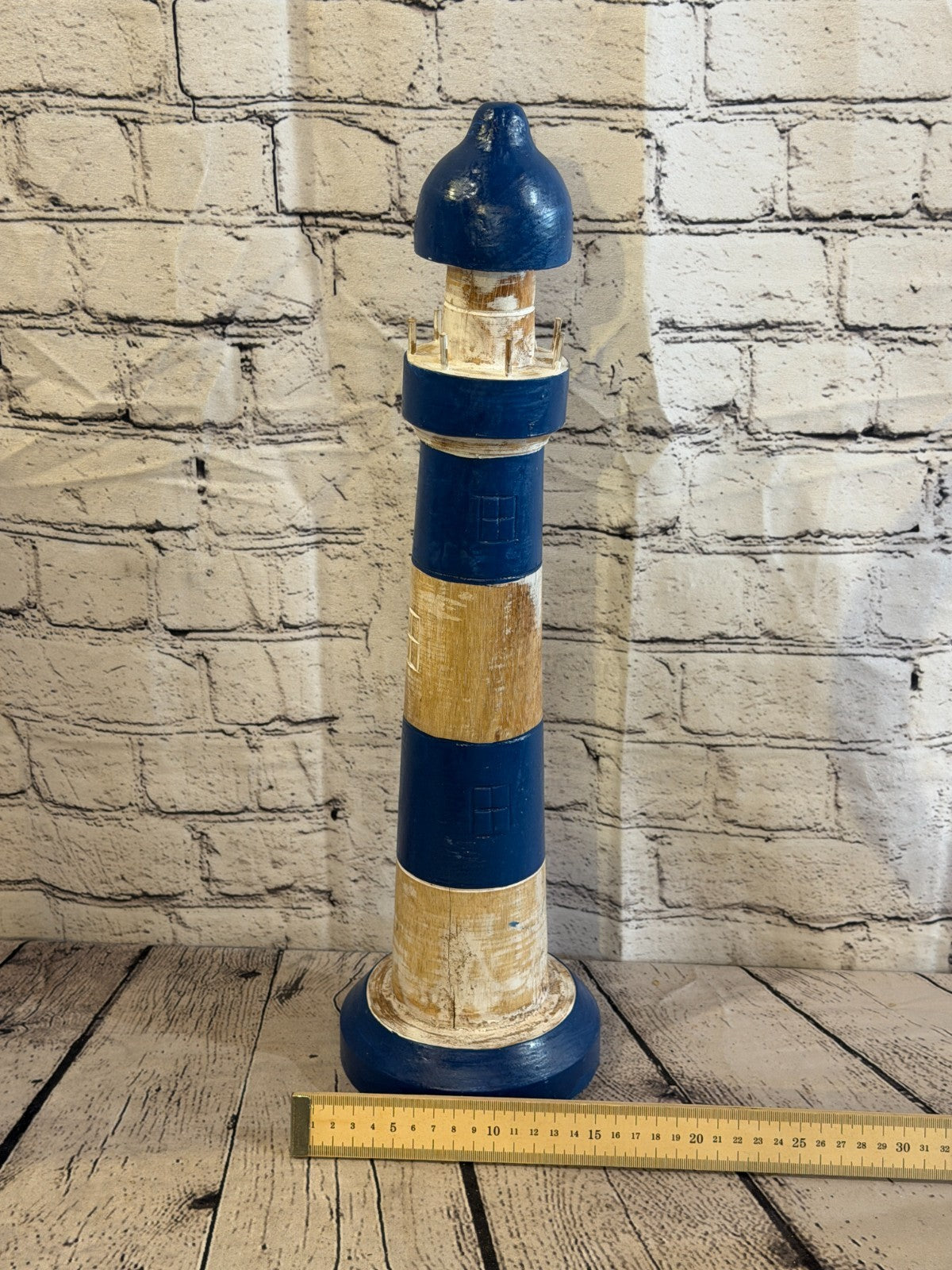 50cm Blue White Wooden Lighthouse Ornament Nautical Coastal Sculpture Statue5