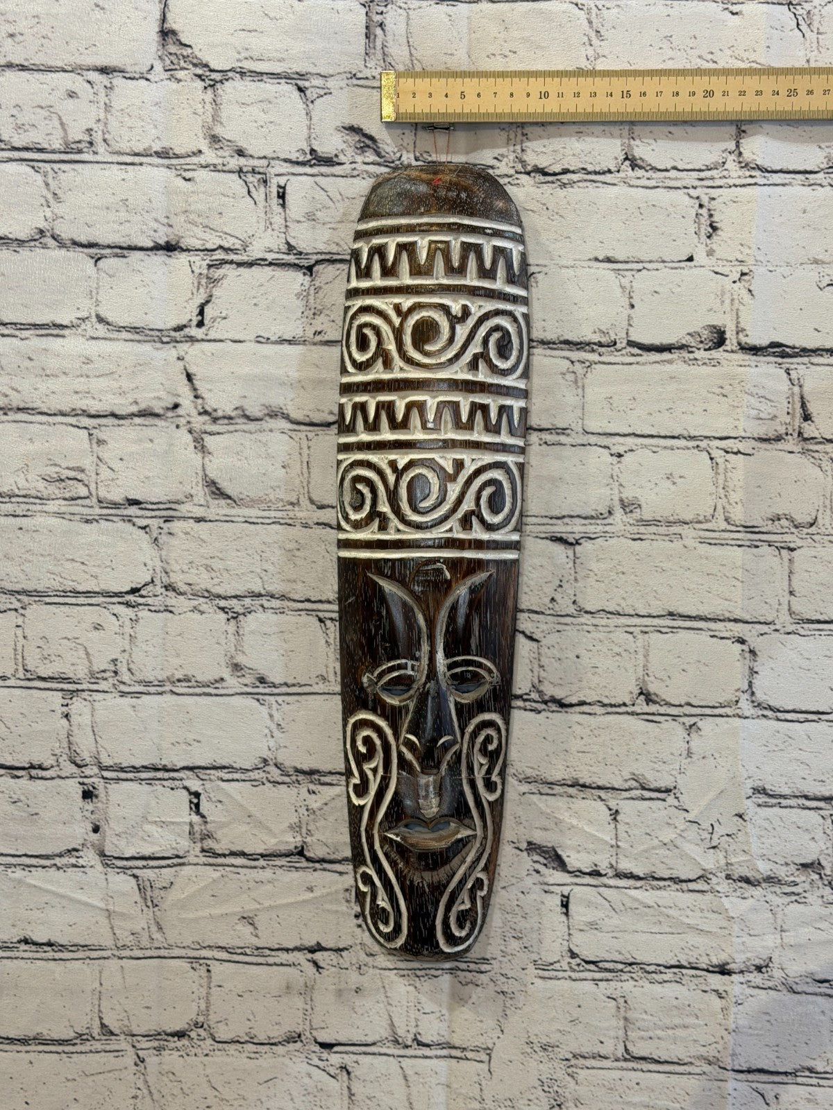 50cm Wave Brown Thin Painted Mask Carved Wooden Ethnic Tribal Tiki Wall Art3