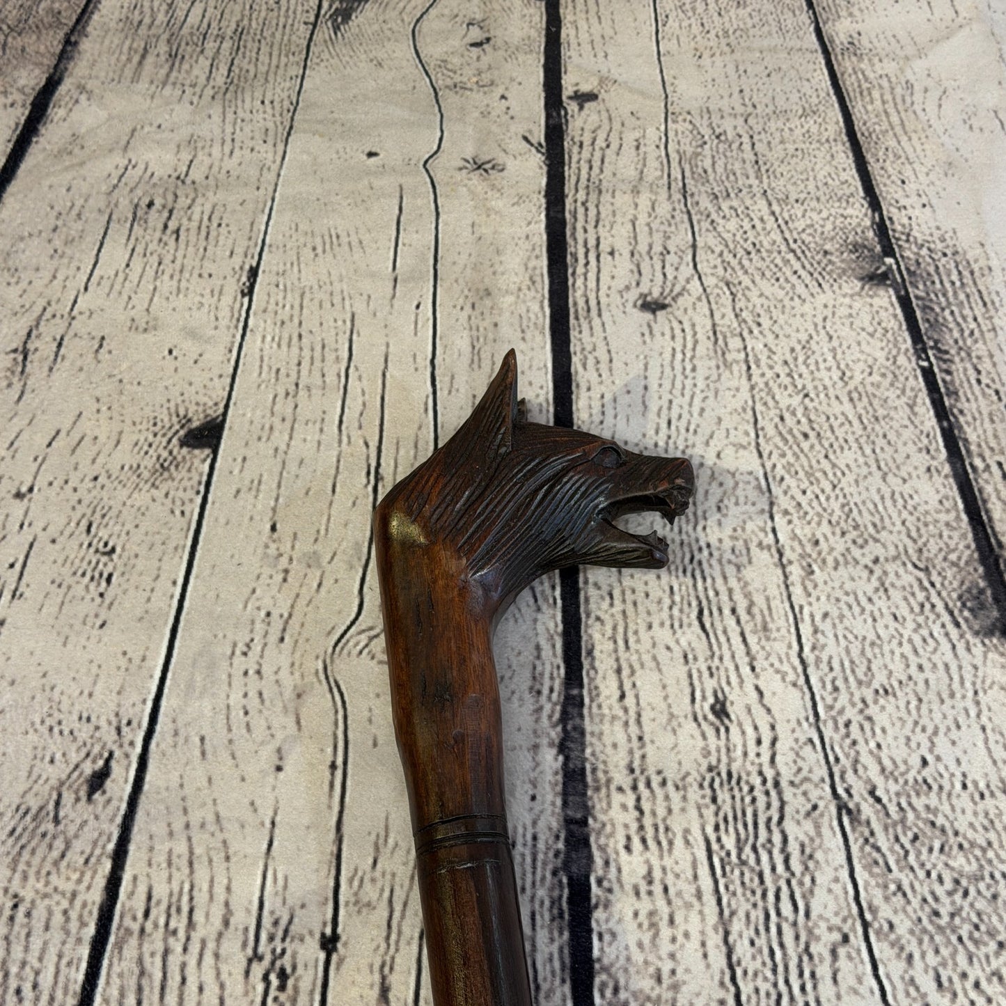 Wolf Head 90cm Tribal African Walking Stick Cane Hand Carved Dark Wood4