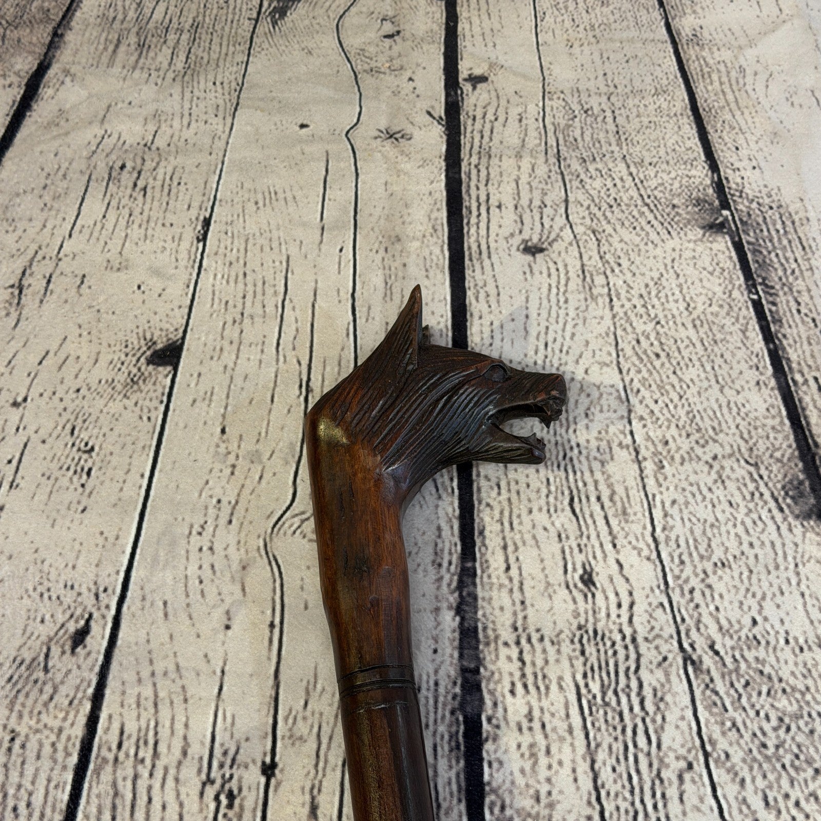 Wolf Head 90cm Tribal African Walking Stick Cane Hand Carved Dark Wood4