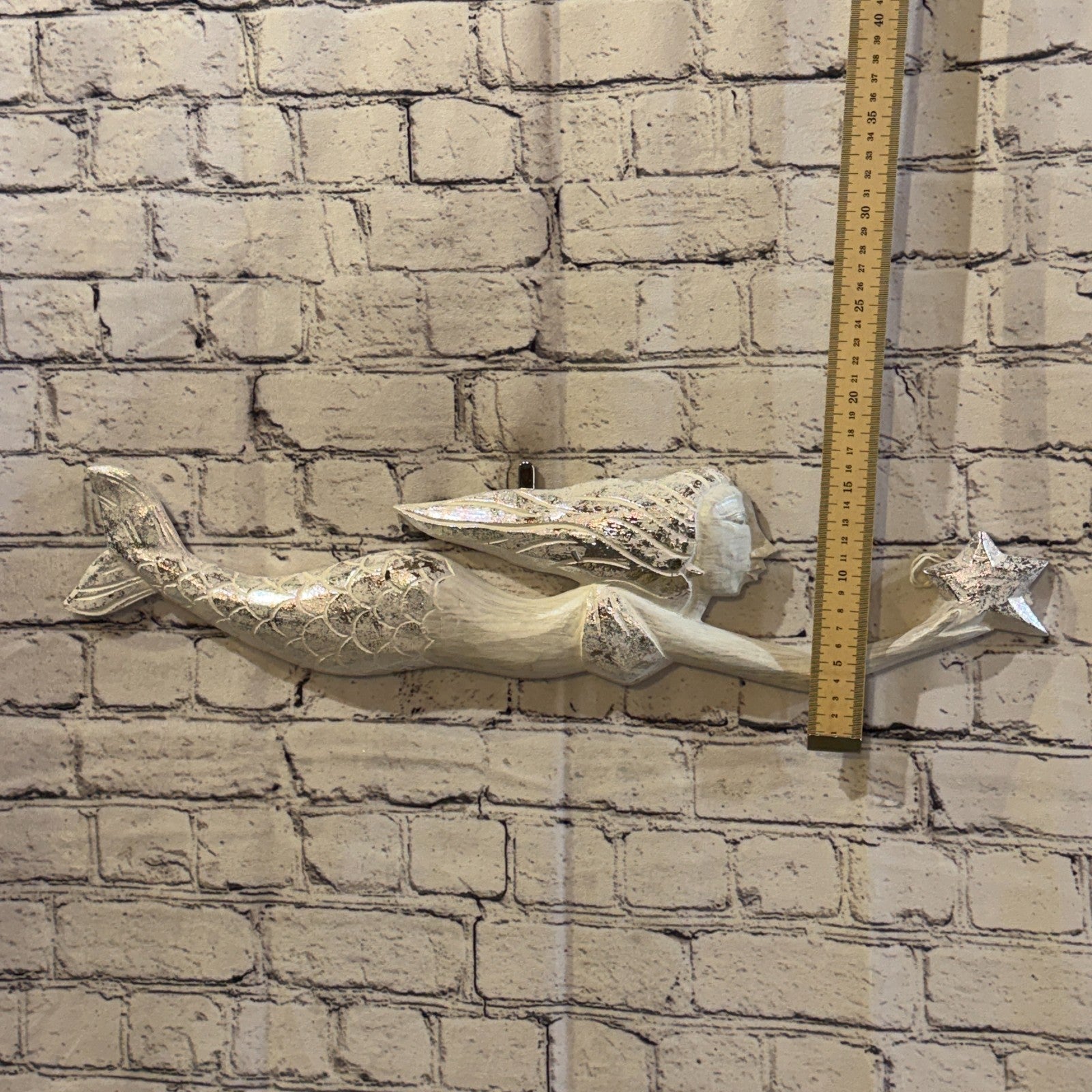 60cm White Wooden Mermaid Wall Decor Beach Art Hanging Mermaid Plaque Nautical4