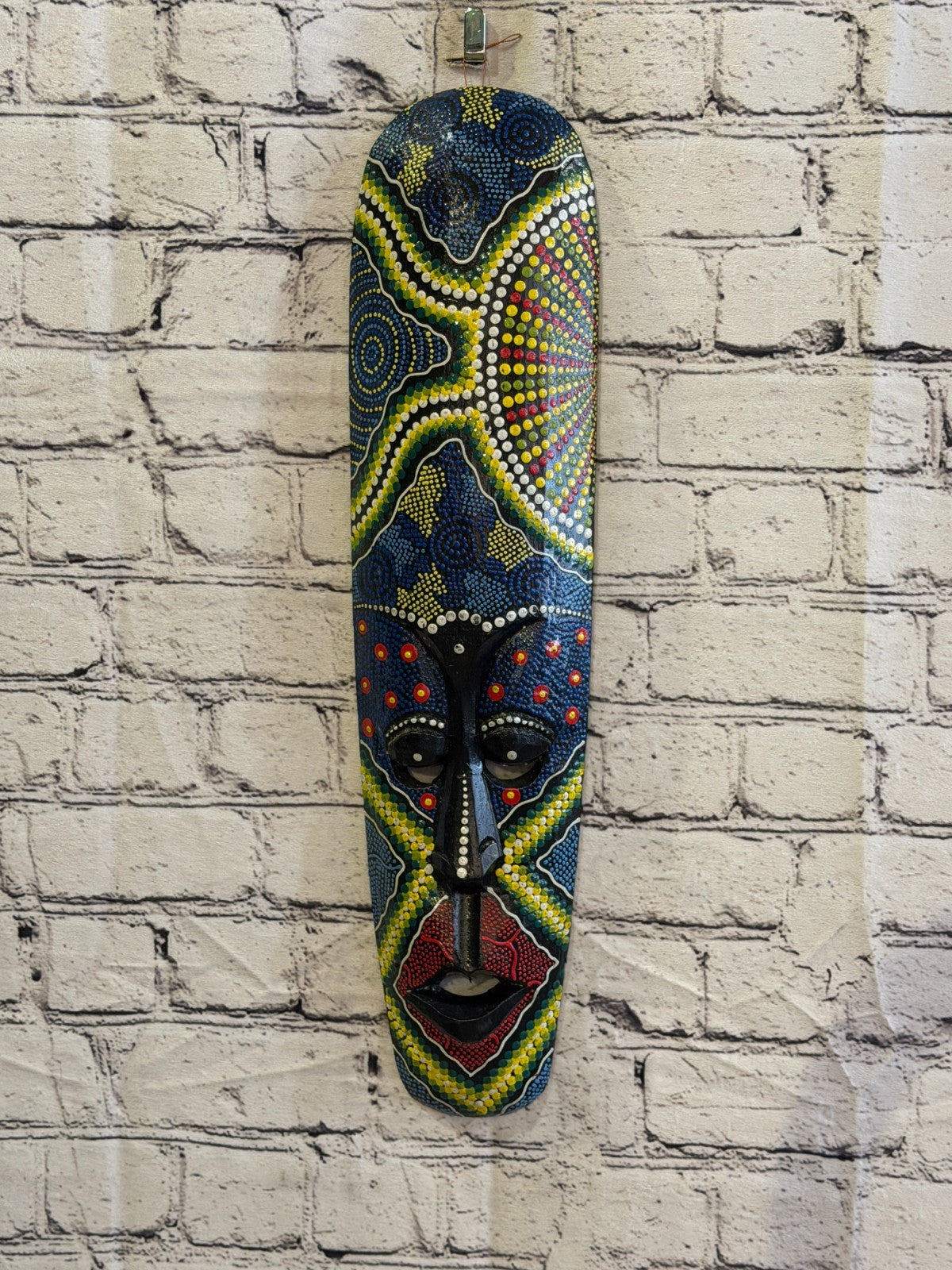 50cm Mask Carved Wooden Dot Painted Ethnic Tribal Tiki Wall Art No 7 New2
