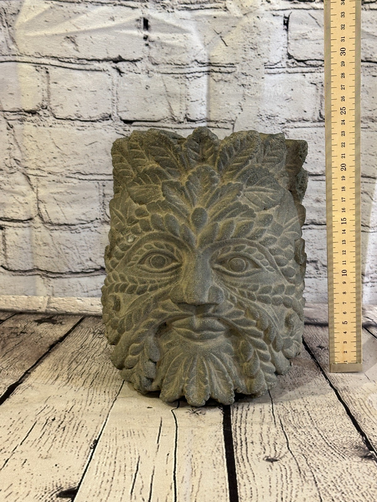 Green Man Pattern Stone Garden 20cm x 18cm Ornament Outdoor Indoor Statue Hindu7