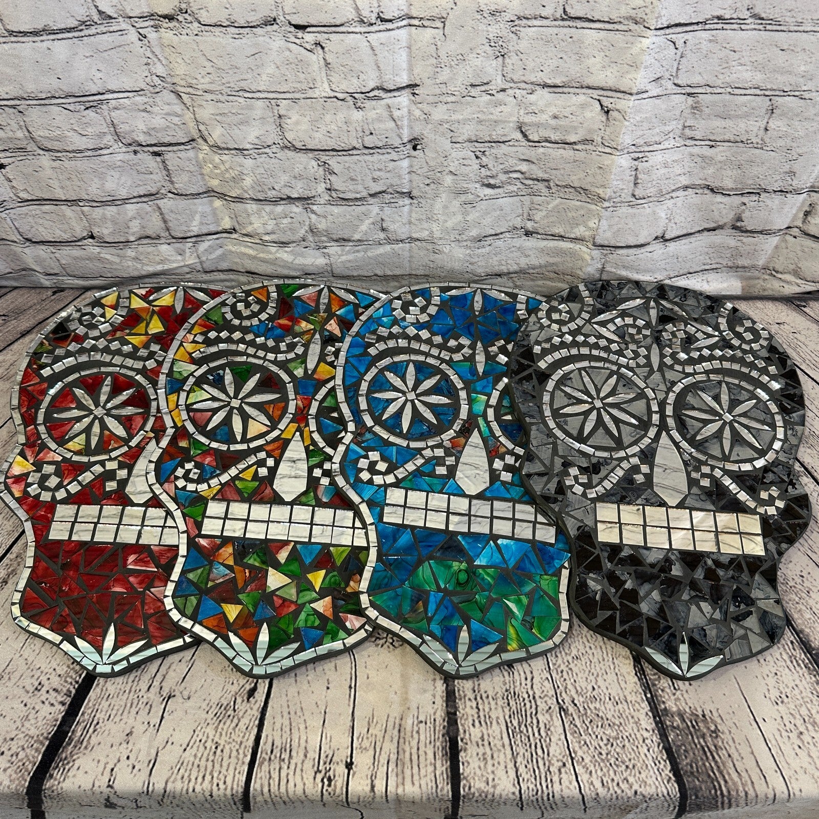 Blue Skull Mosaic Tile Wall Mirror 40cm x 28cm 16 Inches Handmade New7