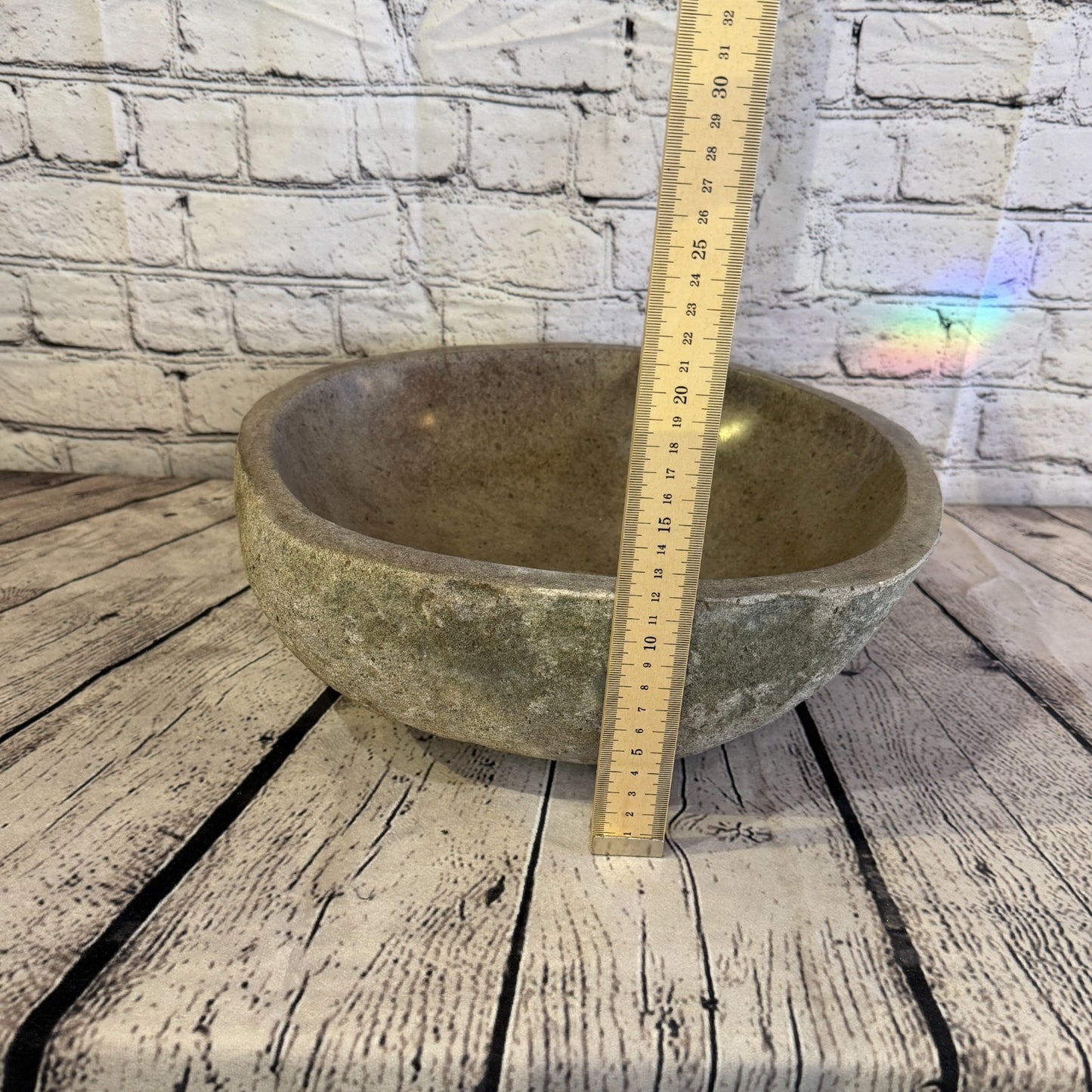 35cm x 33cm Wash Basin Bathroom Counter Top Washing River Stone Bowl Sink No 255