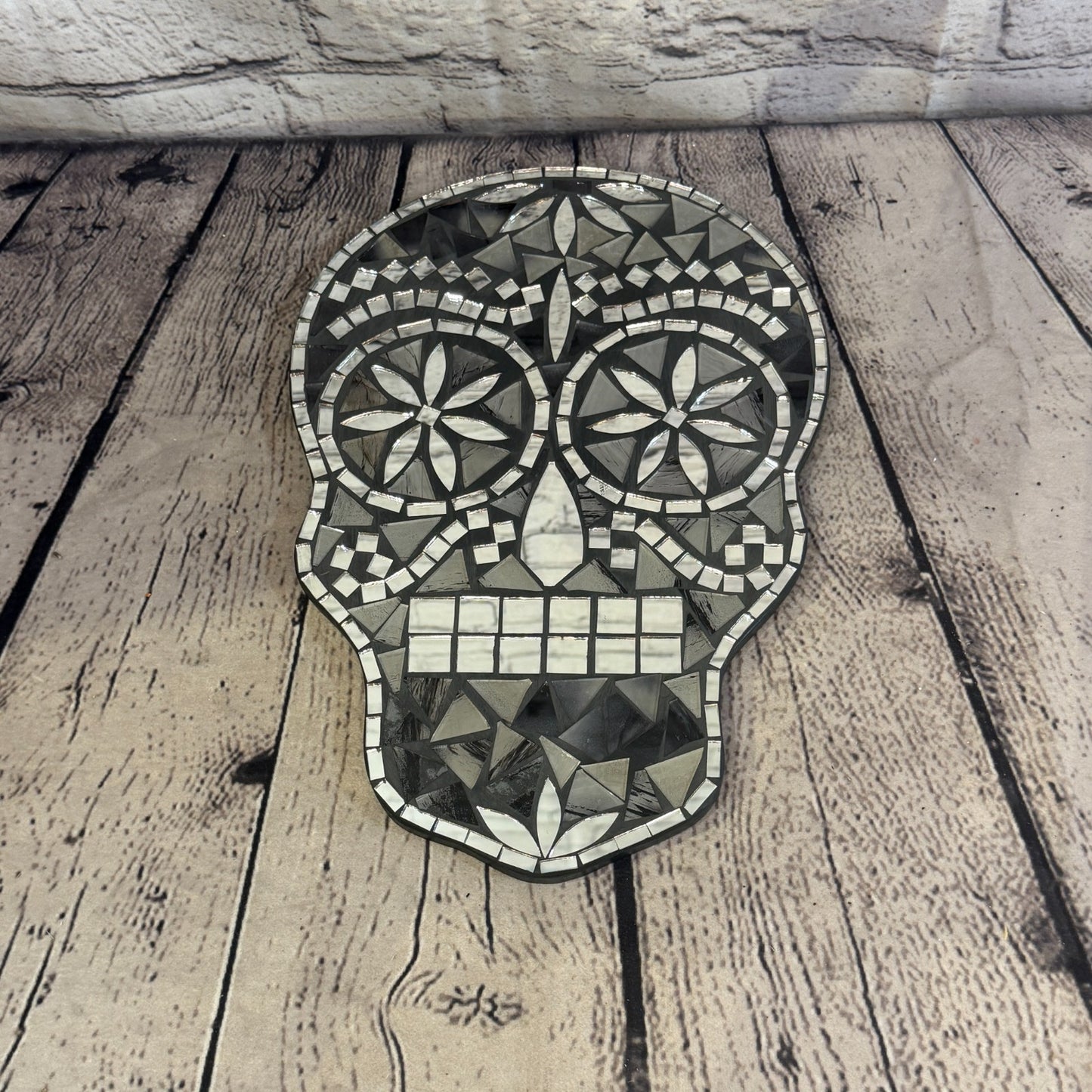 Black Grey Skull Mosaic Tile Wall Mirror 30cm x 20cm 12 Inches Handmade New3