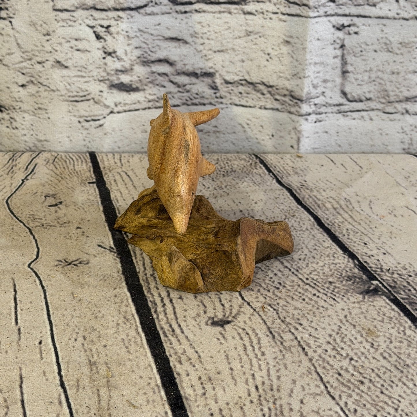 10cm Single Dolphin Mushroom Parasite Ornament Natural Carving Fairtrade Wooden1