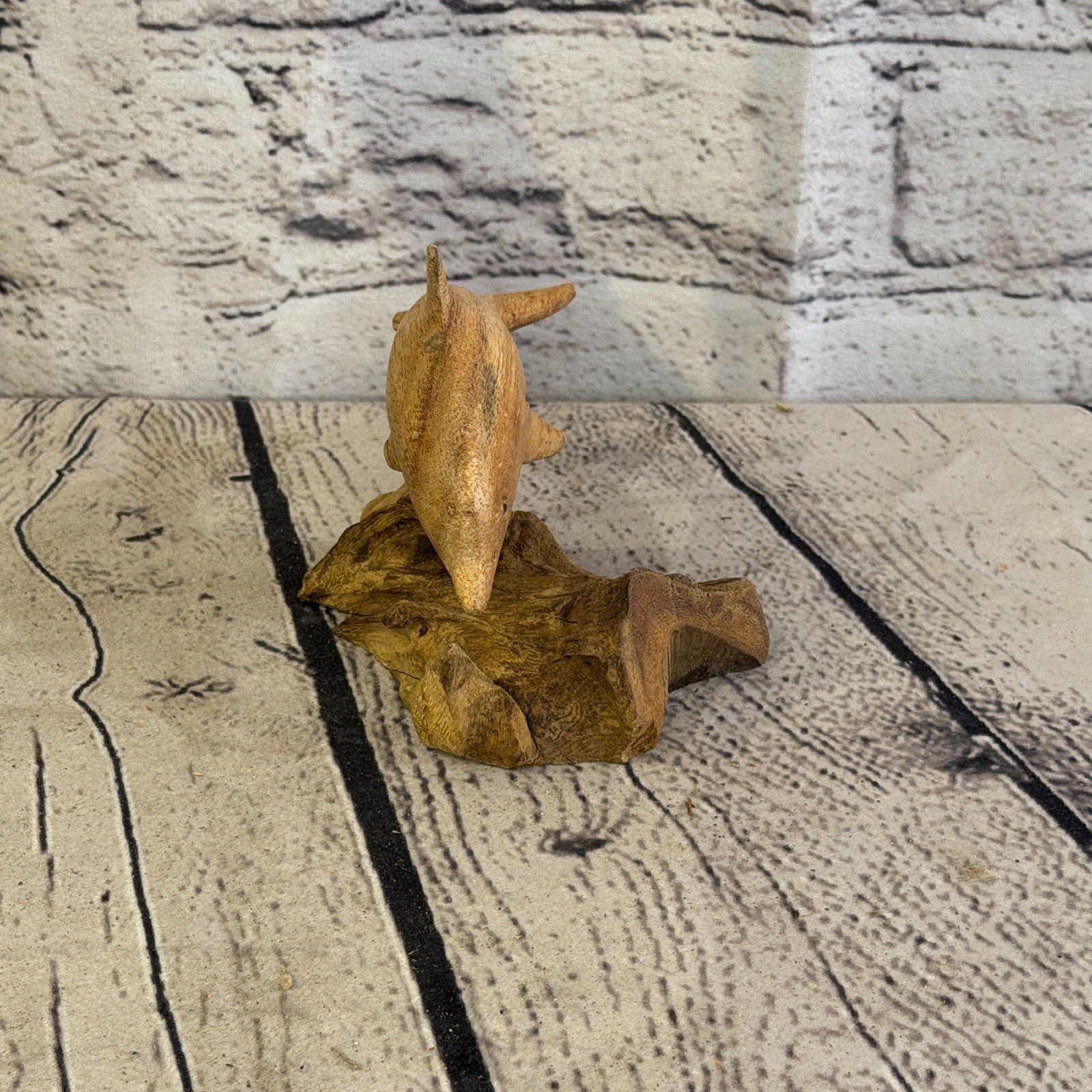 10cm Single Dolphin Mushroom Parasite Ornament Natural Carving Fairtrade Wooden1