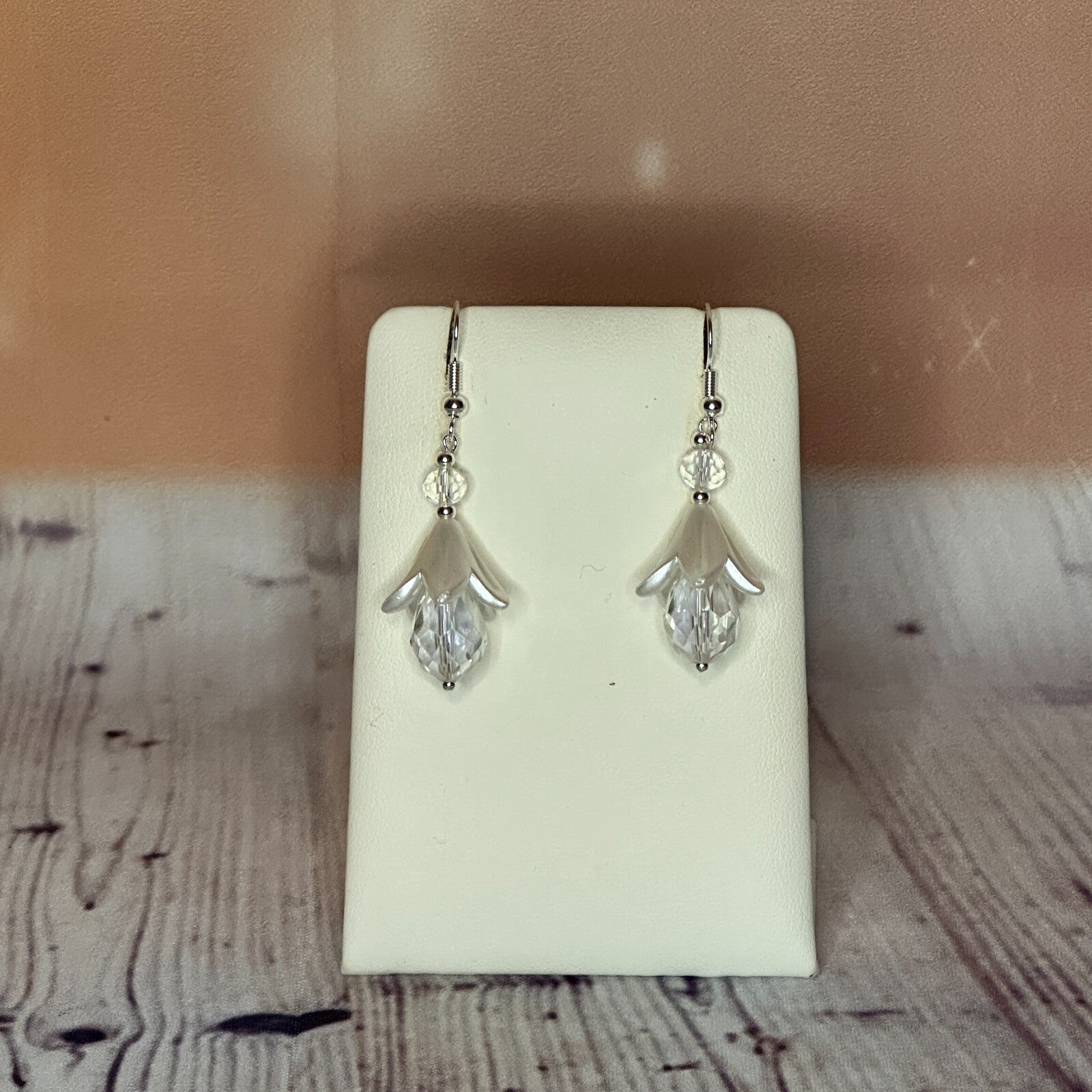 Clear Drop Crystal Lily Flower With Dangle Drop Earrings Handmade UK Jewellery0
