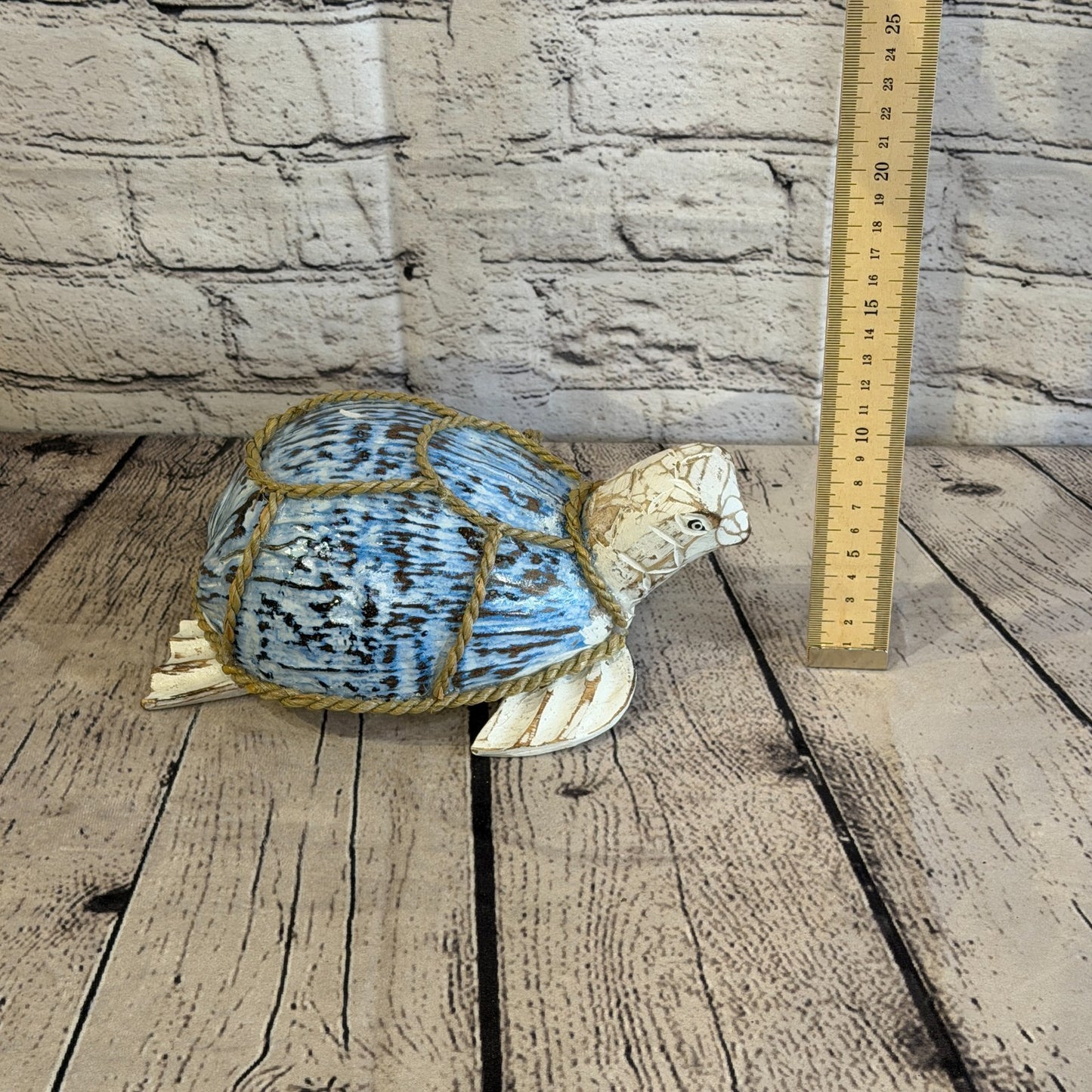 Blue Body White Folk Art Painted Turtle Coconut Shell Ornaments Hanging Decor5