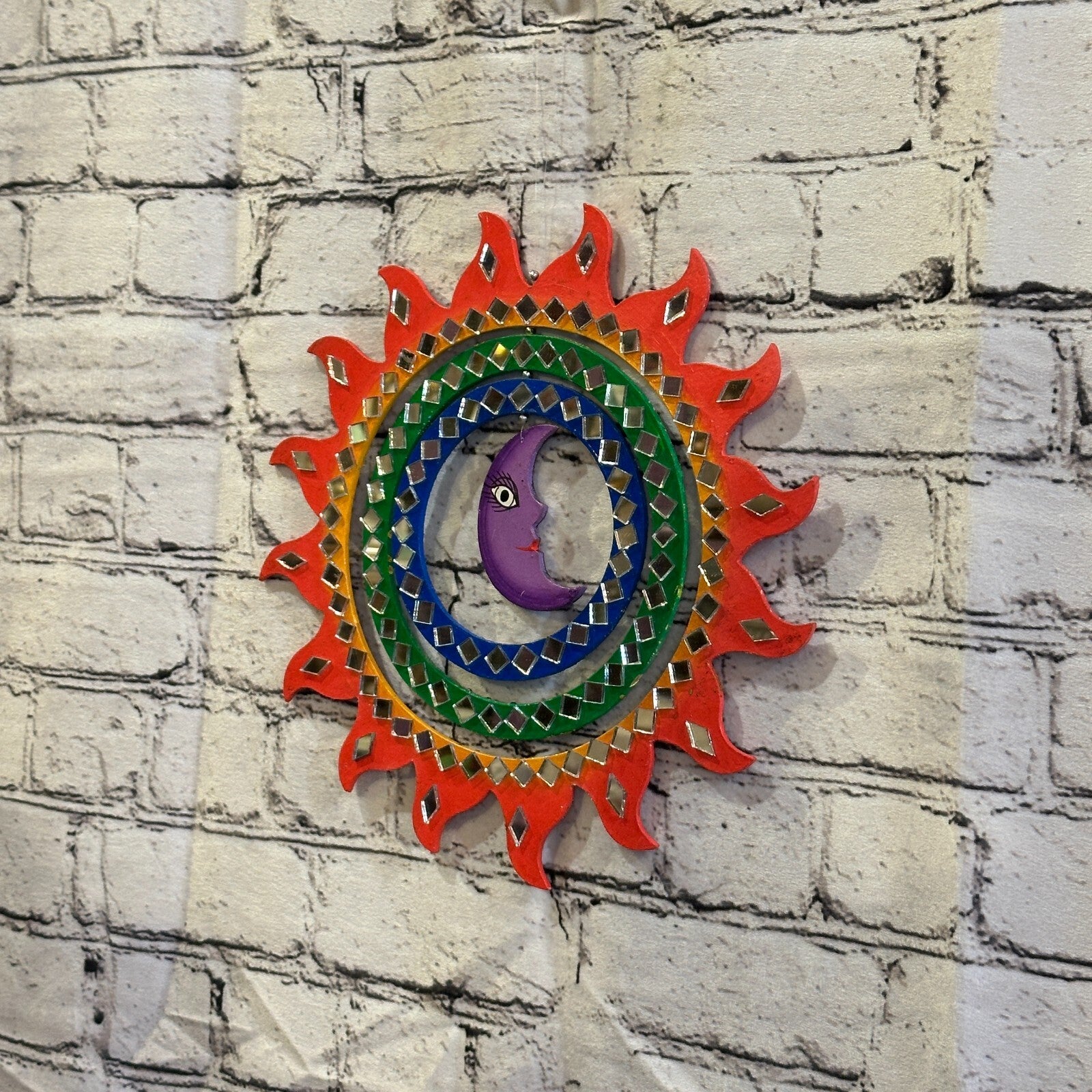 25cm Colourful Red Moon Hanging With Mirrors Window Suncatcher Indoor Mobile2